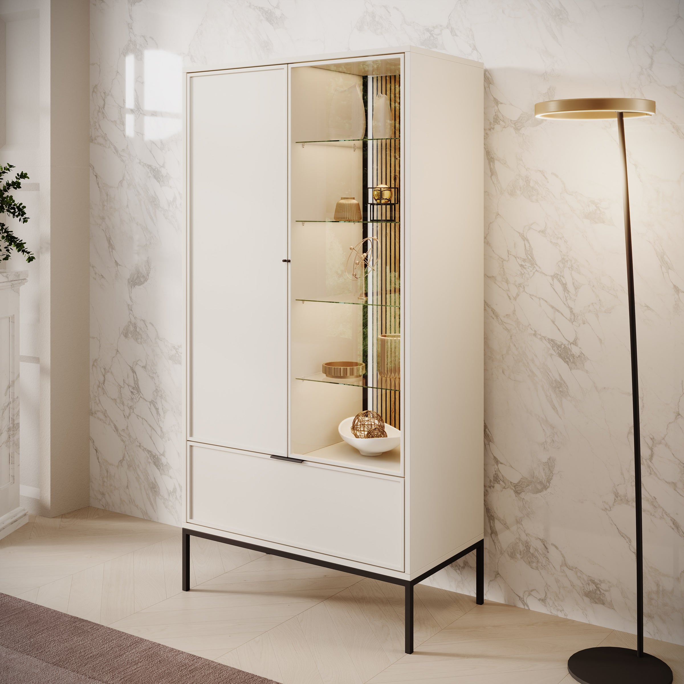 Dominica - Vitrinekast - Beige - 76x40x184 cm