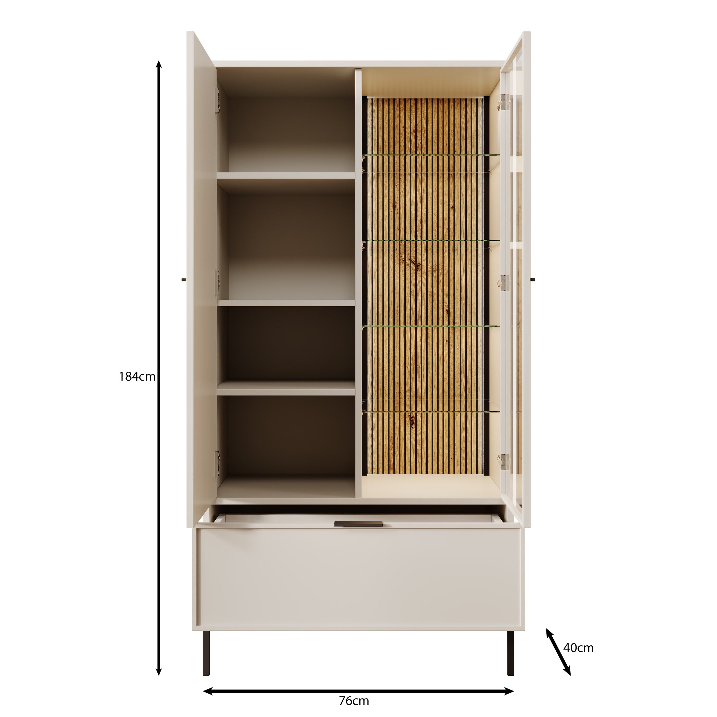 Dominica - Vitrinekast - Beige - 76x40x184 cm