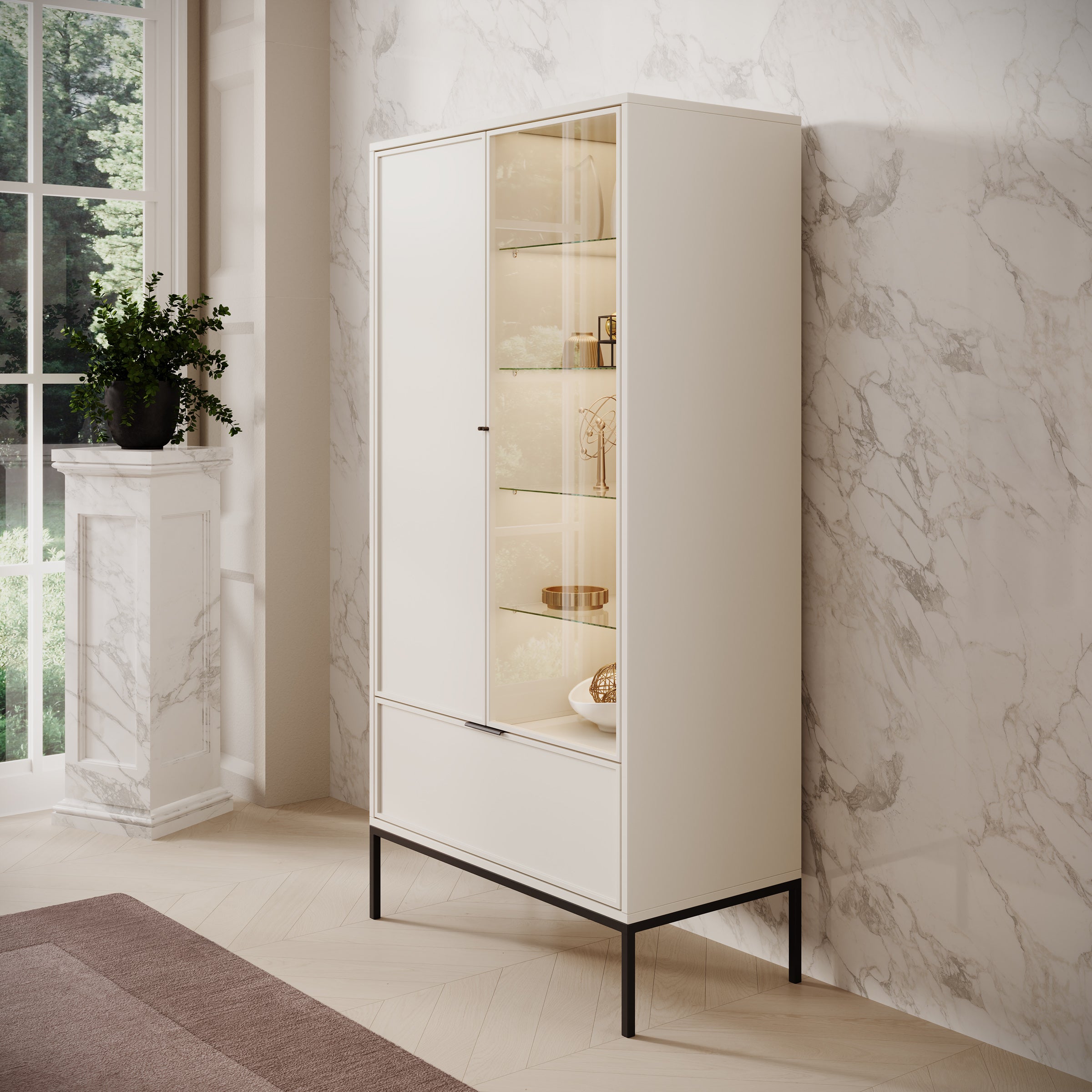 Dominica - Vitrinekast - Beige - 76x40x184 cm