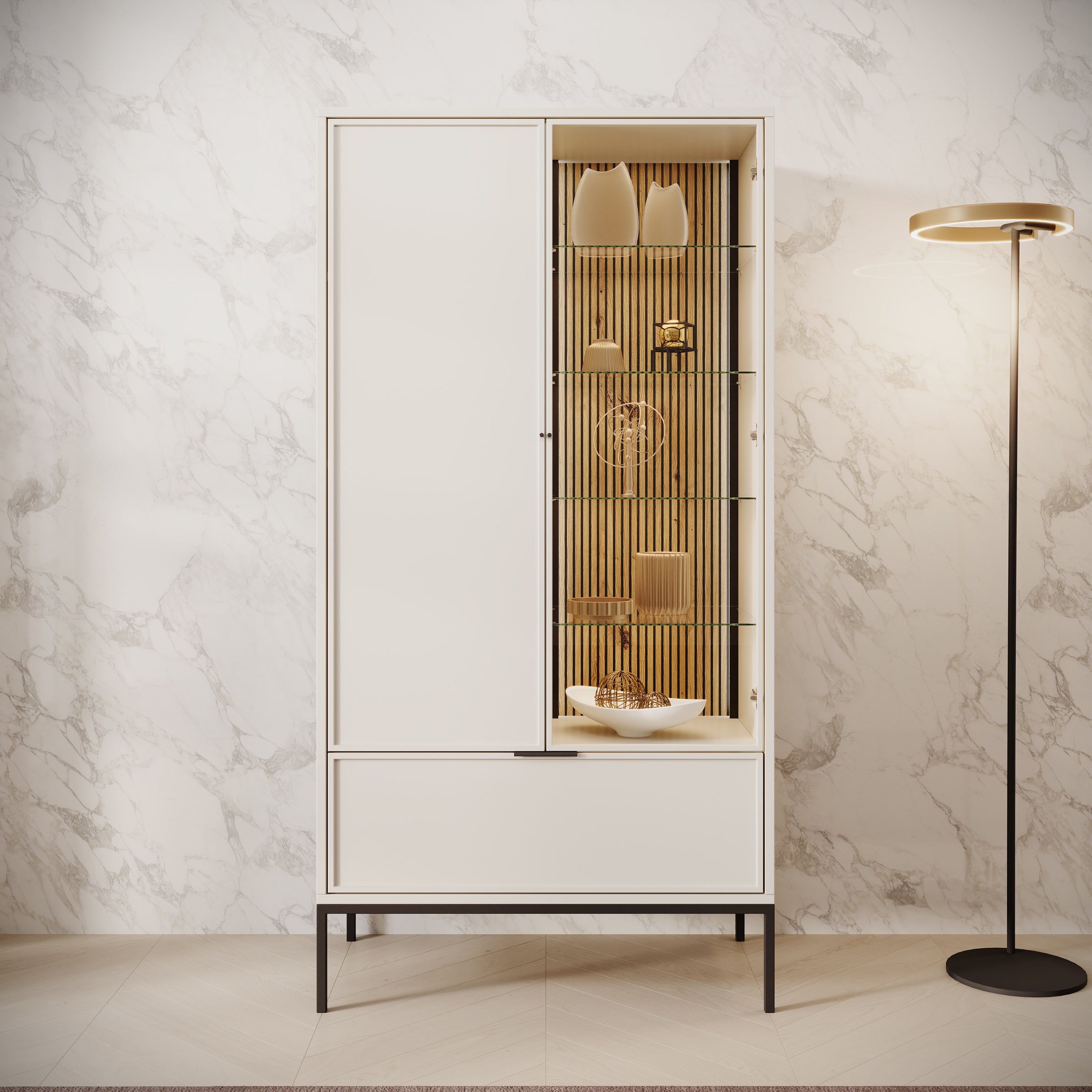 Dominica - Vitrinekast - Beige - 76x40x184 cm