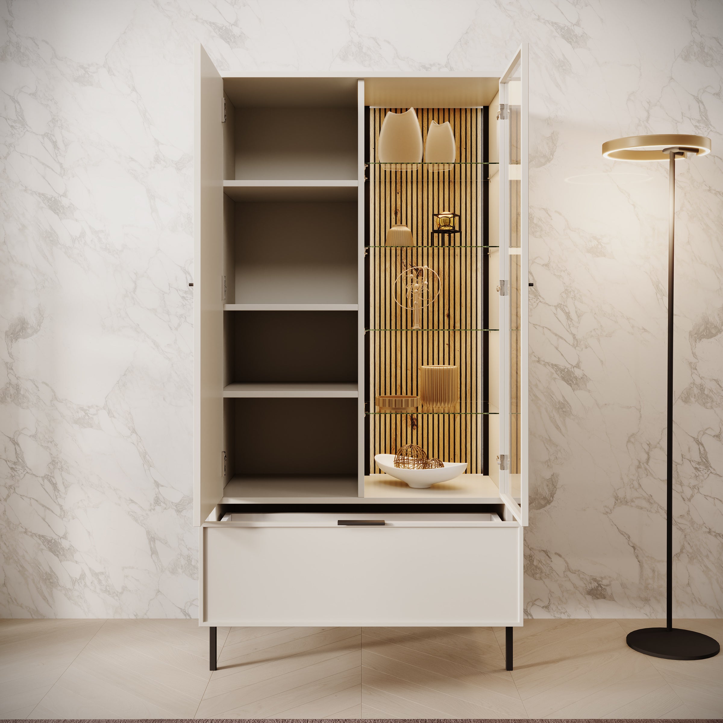 Dominica - Vitrinekast - Beige - 76x40x184 cm
