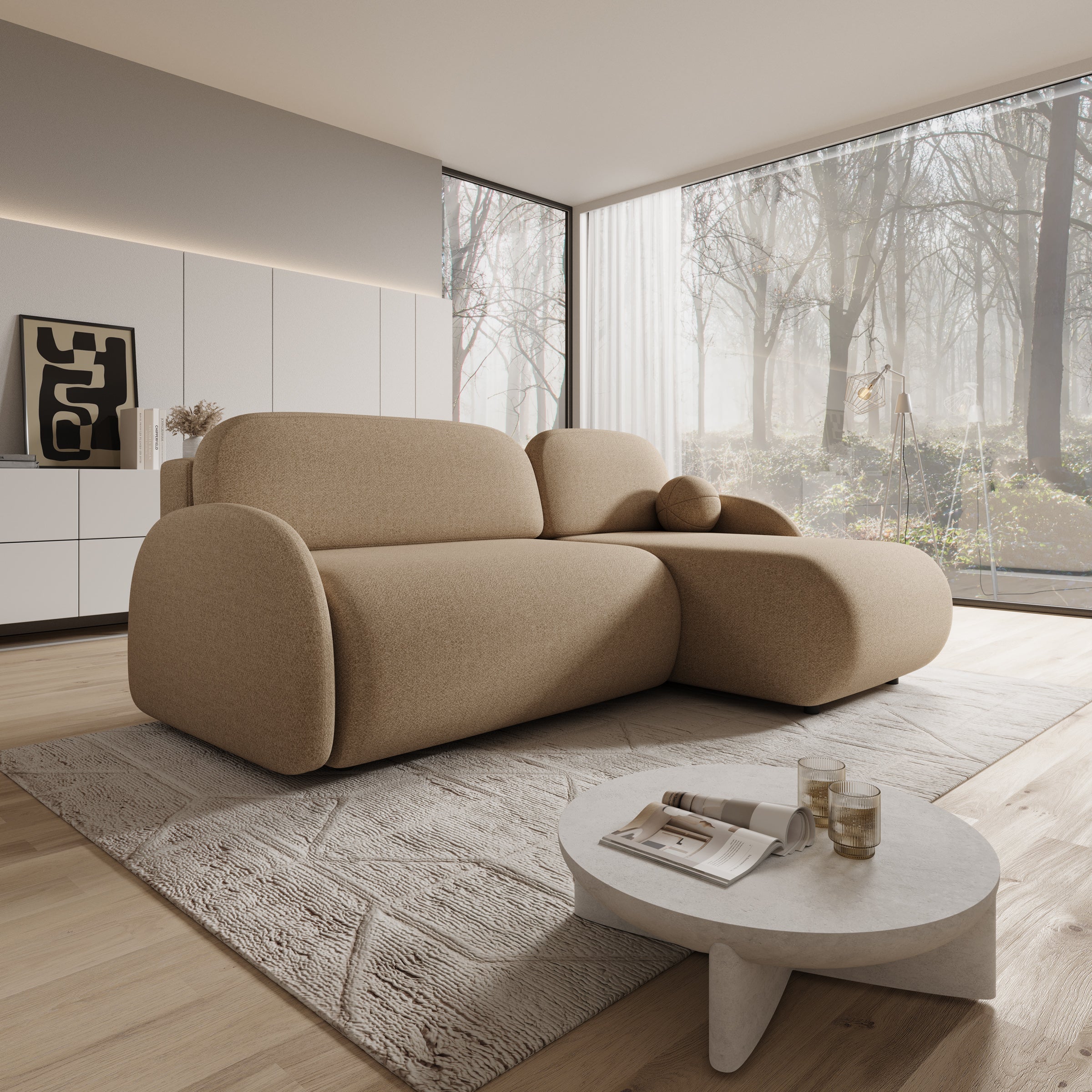 Dorado - Hoekbank 3-zits met chaise longue - Universeel - Stof beige