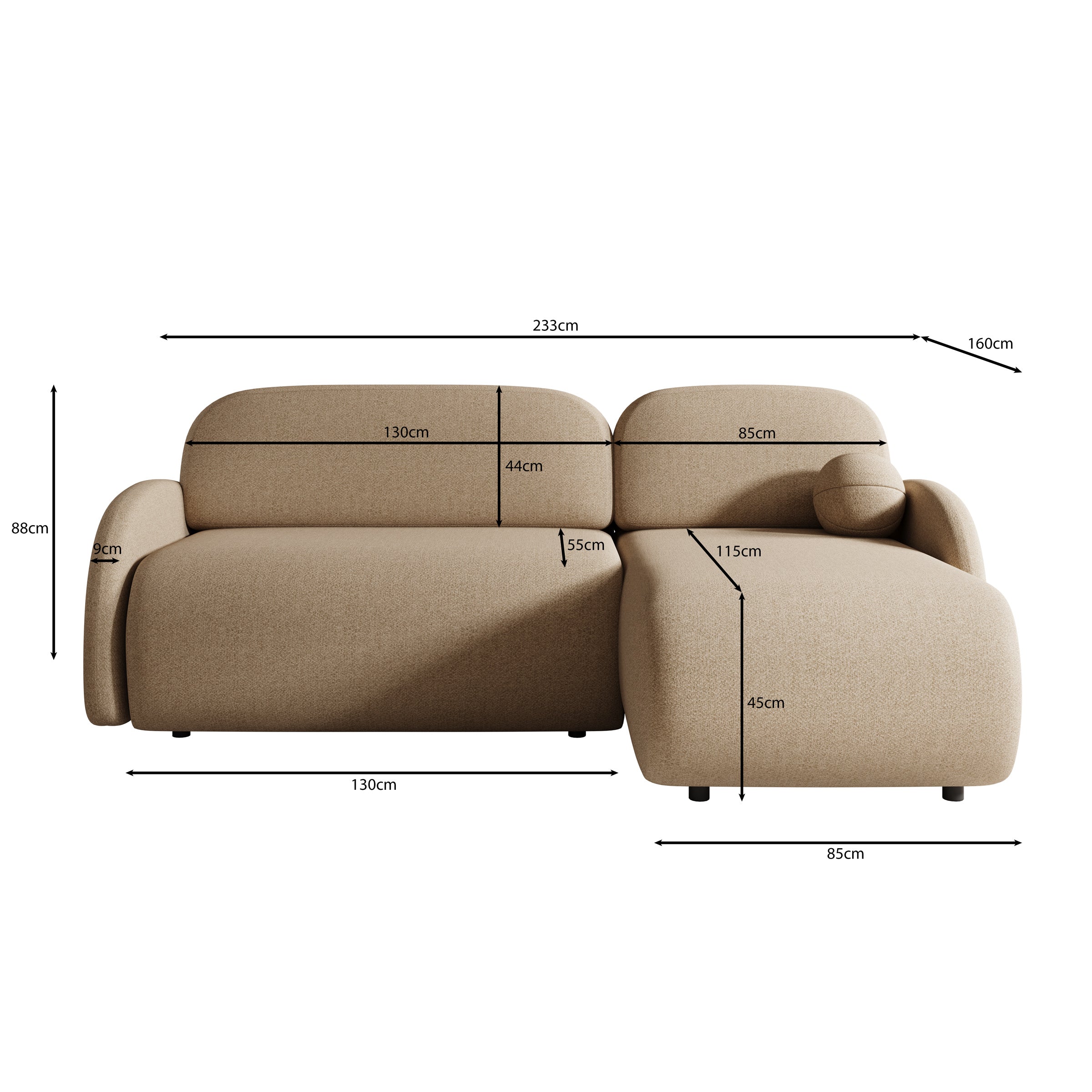 Dorado - Hoekbank 3-zits met chaise longue - Universeel - Stof beige