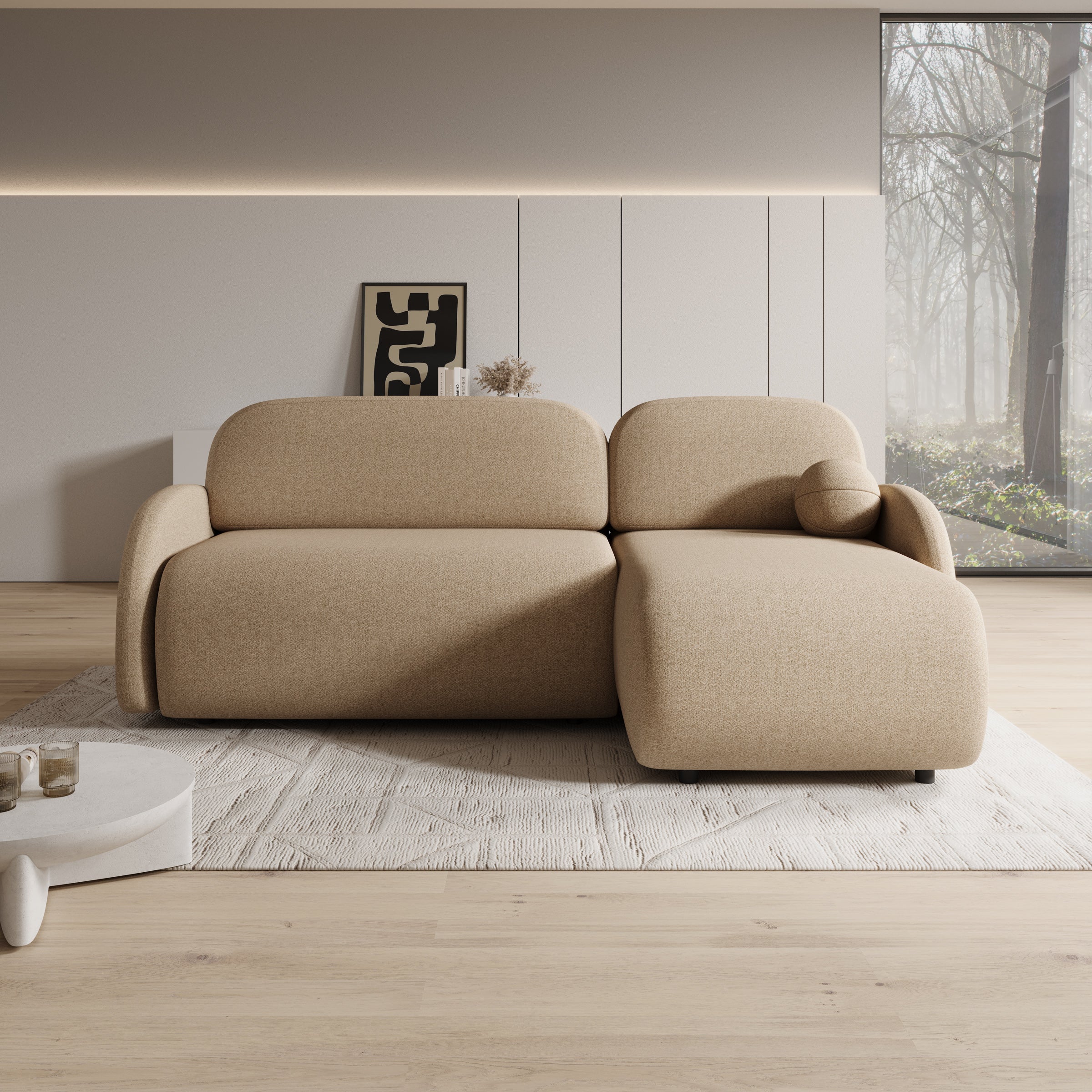 Dorado - Hoekbank 3-zits met chaise longue - Universeel - Stof beige