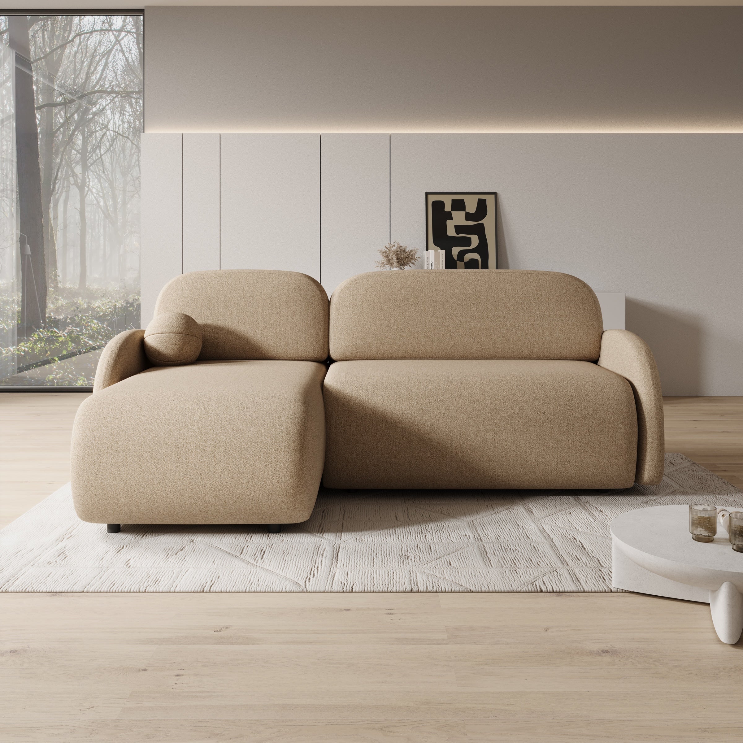 Dorado - Hoekbank 3-zits met chaise longue - Universeel - Stof beige