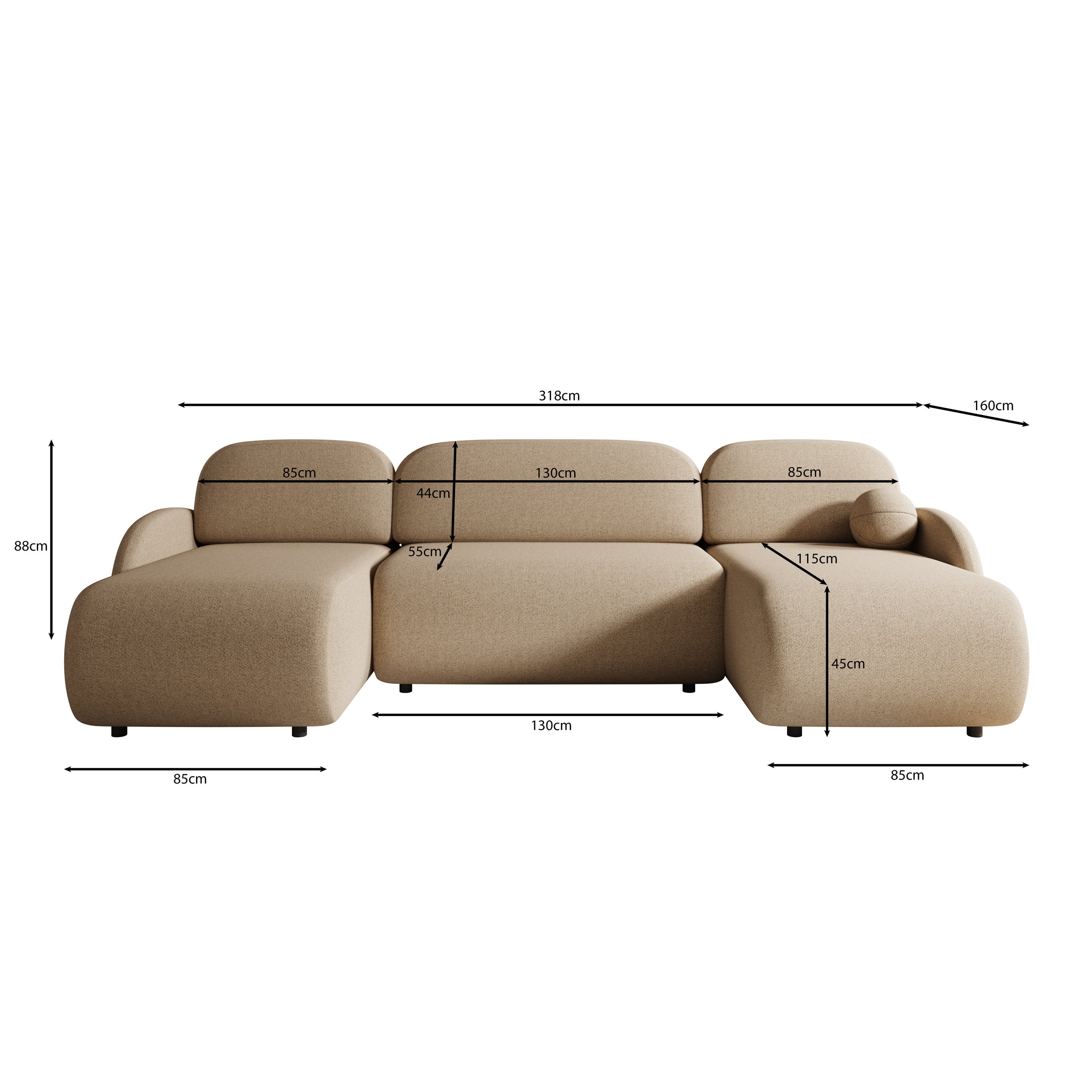 Dorado XL - Hoekbank 4-zits met chaise longue - Universeel -  Stof beige