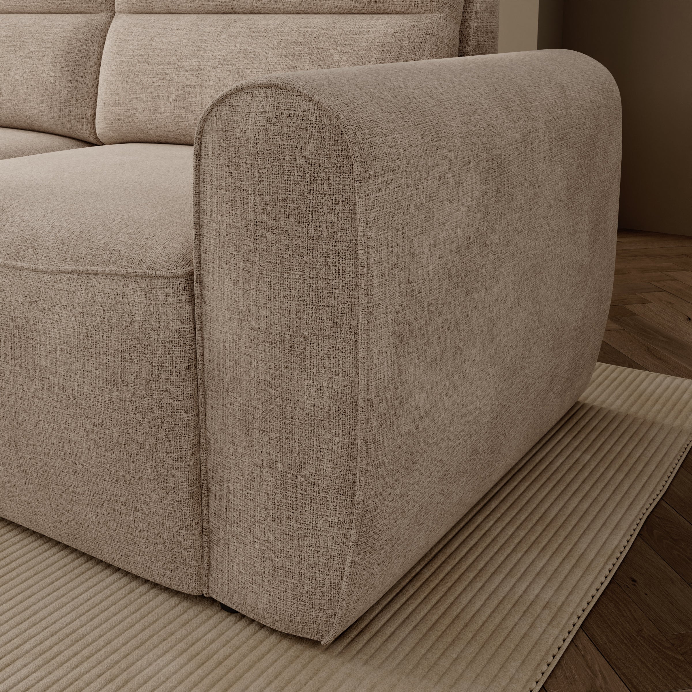 Doval - Hoekbank 3-zits met chaise longue - Stof beige - Links