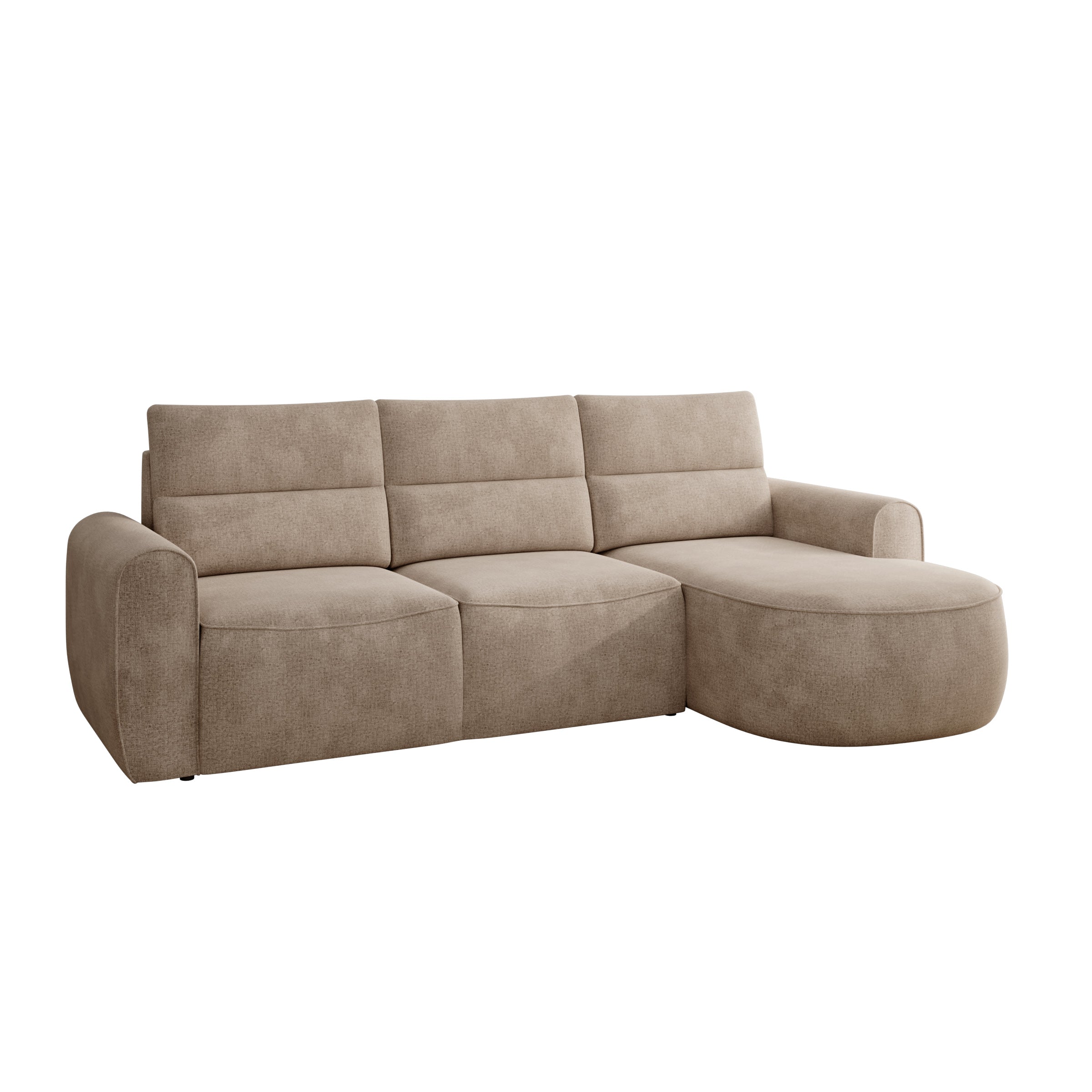 Doval - Hoekbank 3-zits met chaise longue - Stof beige - Rechts