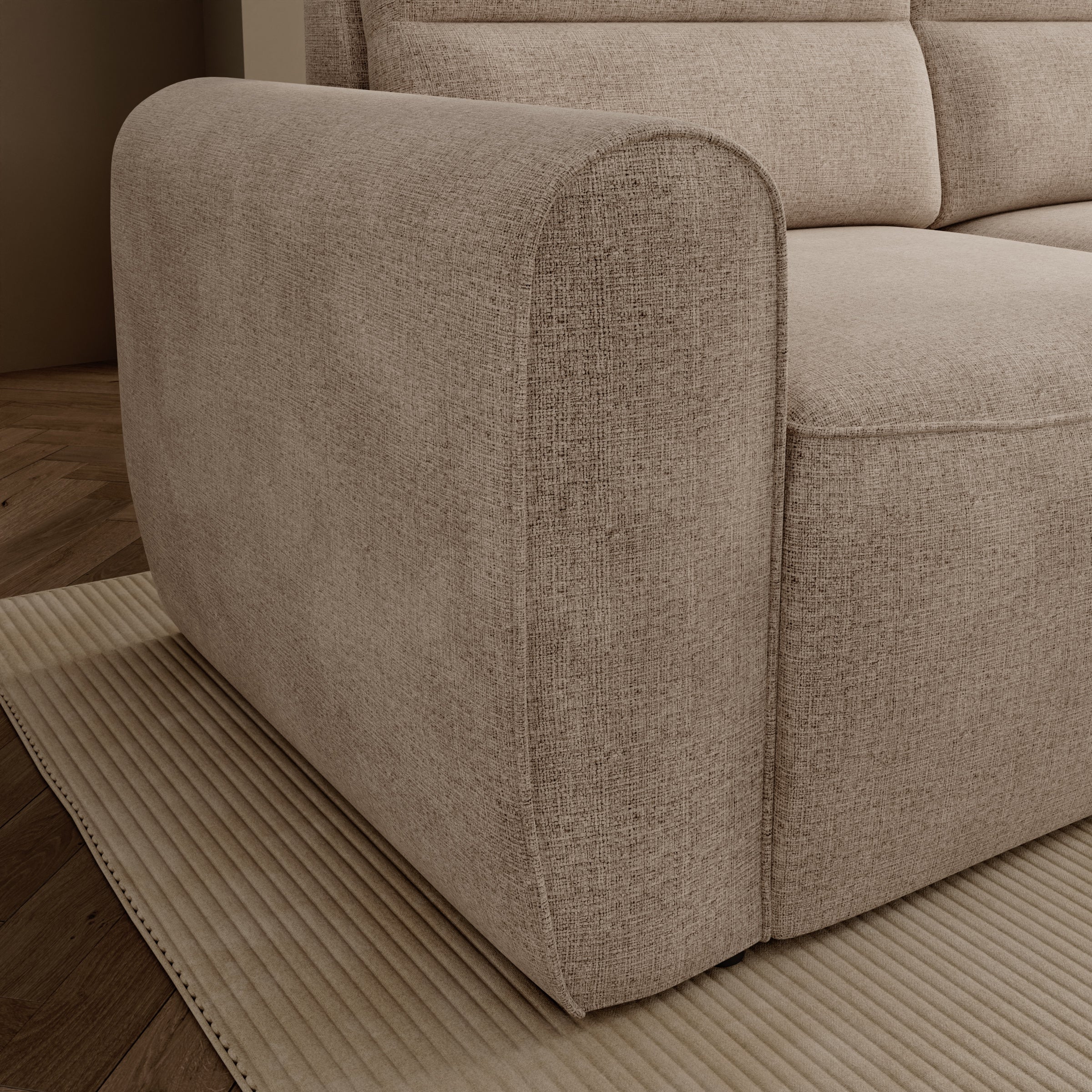 Doval - Hoekbank 3-zits met chaise longue - Stof beige - Rechts
