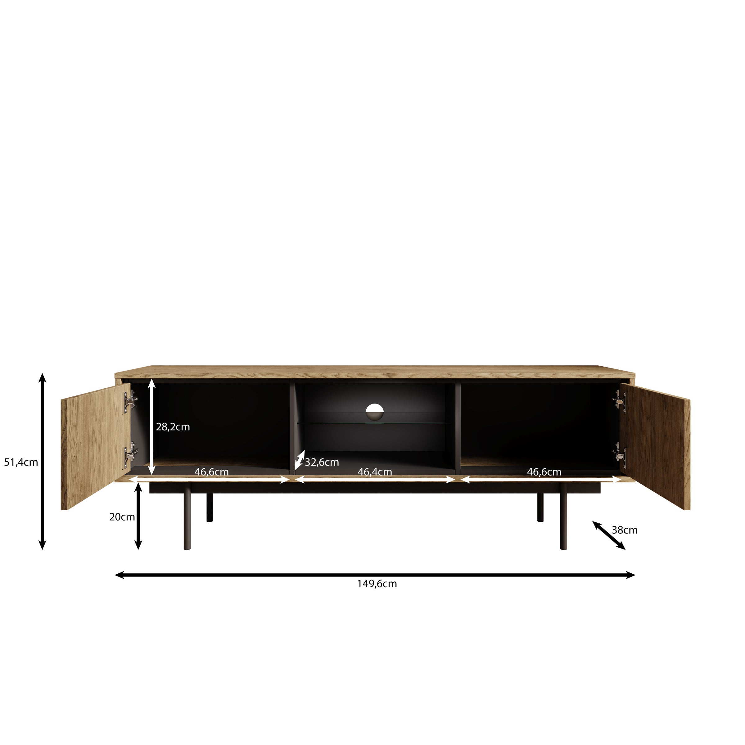 Drenn - TV-Meubel - Licht eikenpatroom - 150x38x52 cm