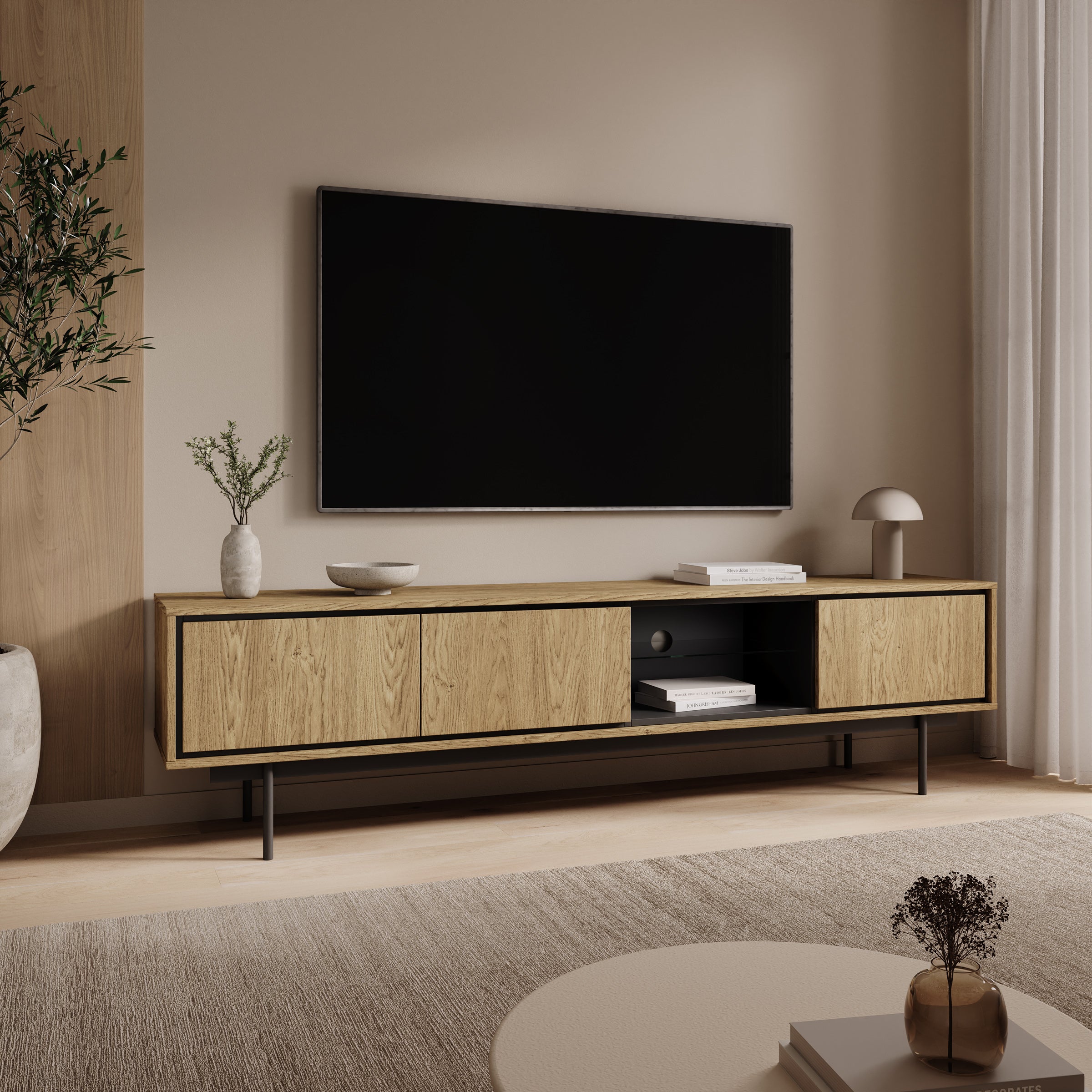 Drenn - TV-Meubel - Licht eikenpatroom - 198x38x52 cm