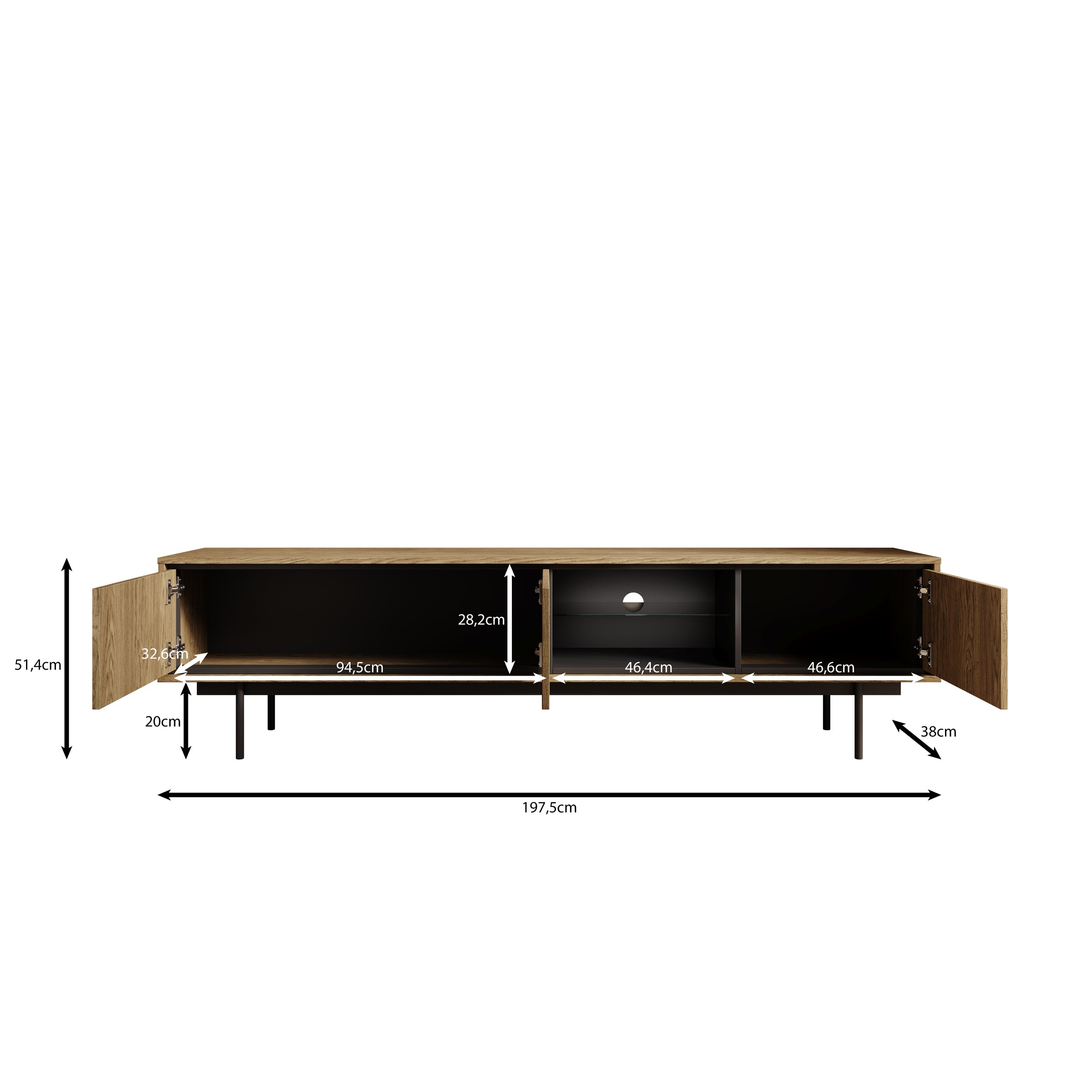 Drenn - TV-Meubel - Licht eikenpatroom - 198x38x52 cm