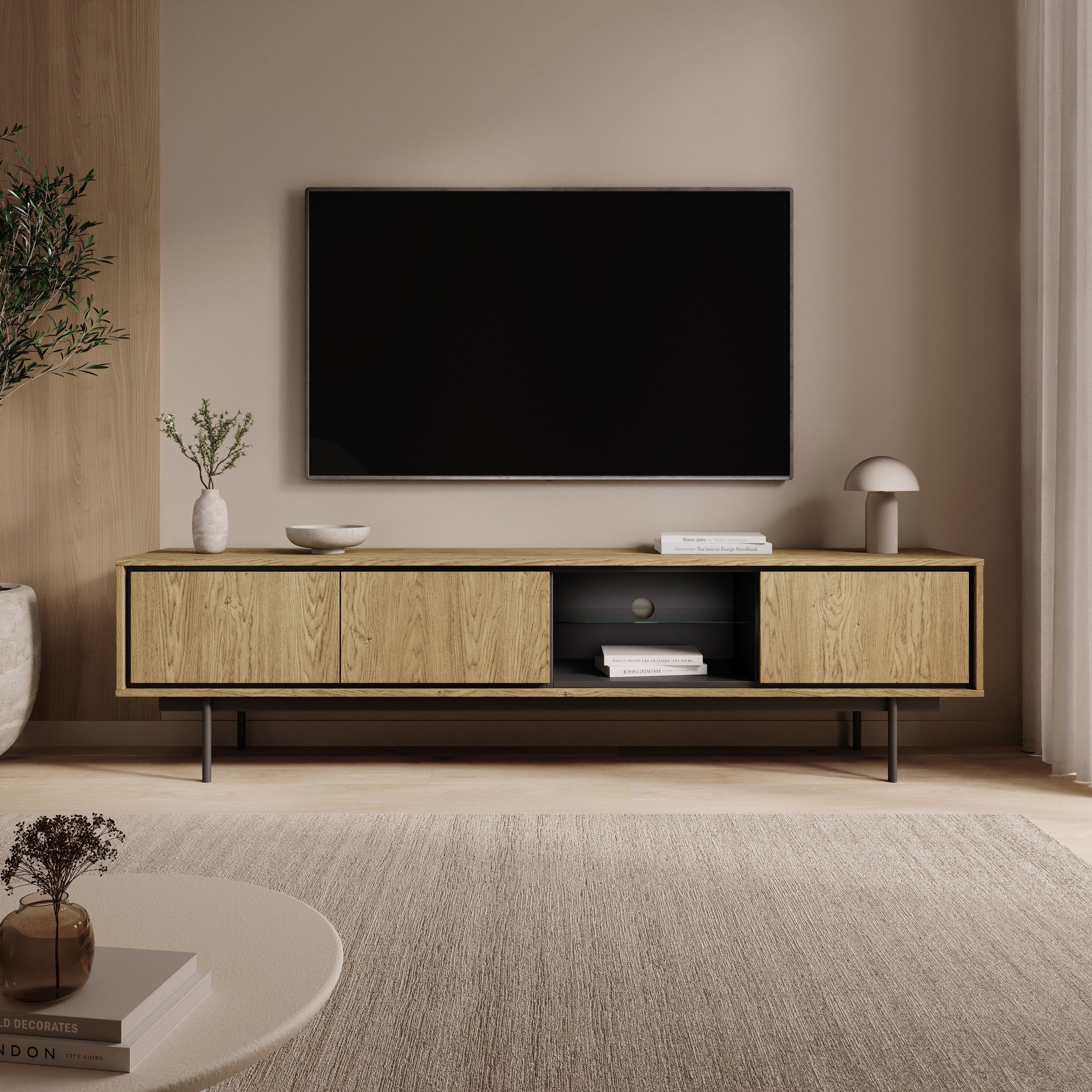 Drenn - TV-Meubel - Licht eikenpatroom - 198x38x52 cm