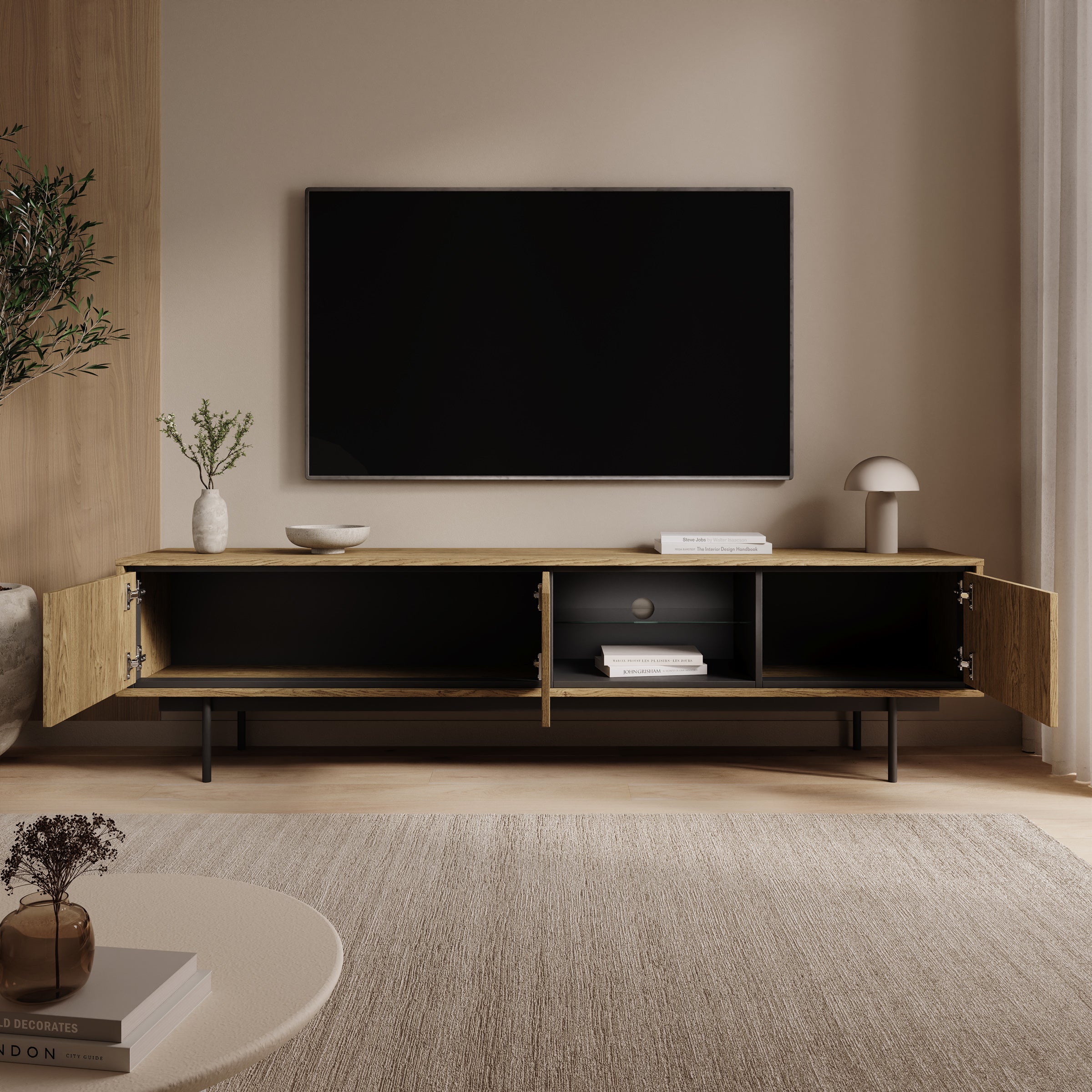 Drenn - TV-Meubel - Licht eikenpatroom - 198x38x52 cm