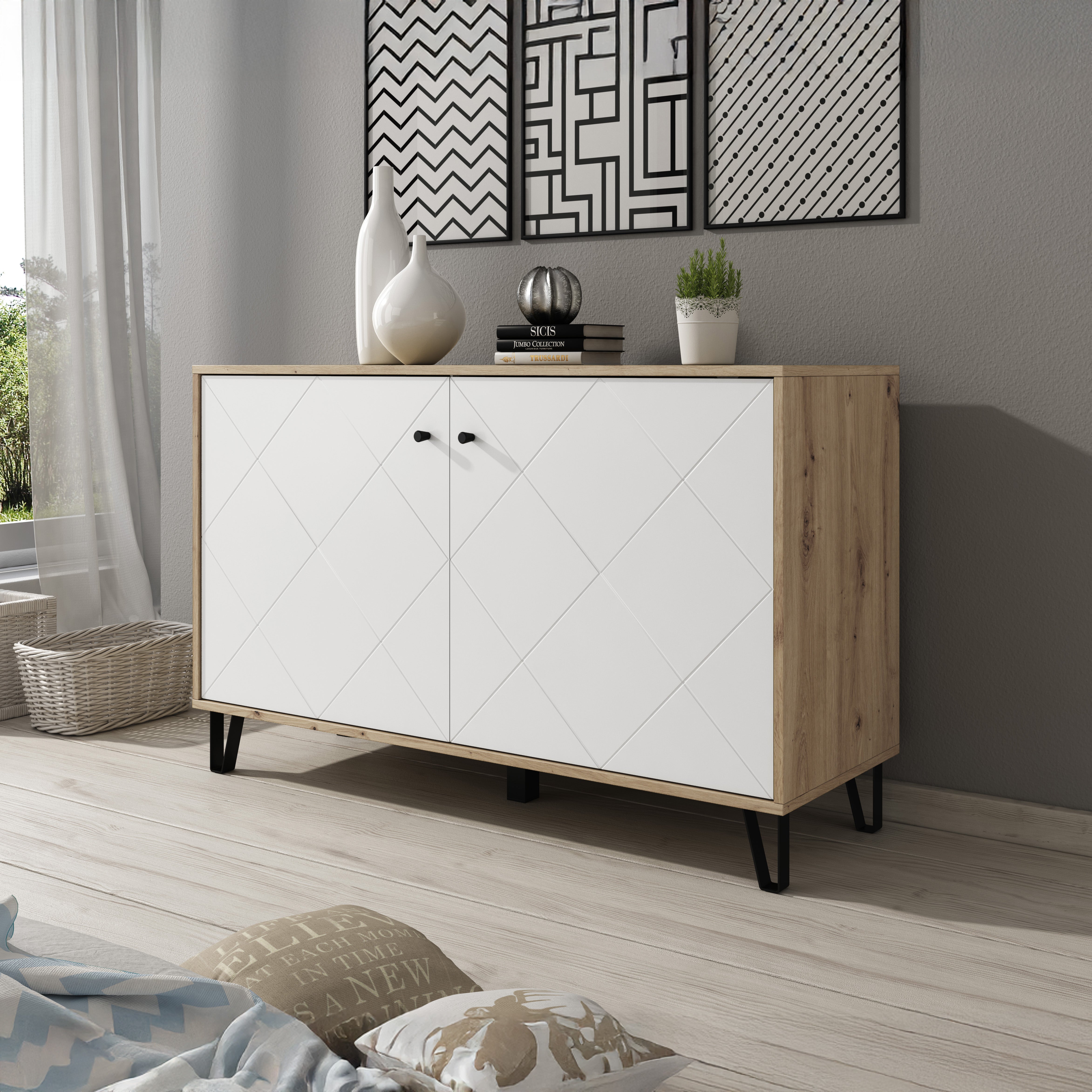 Barlo - Dressoir - Wit - Eiken - 123x40x75 cm