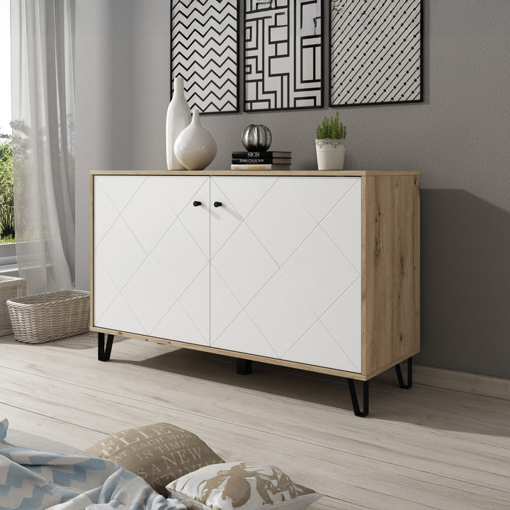 Barlo - Dressoir - Wit - Eiken - 123x40x75 cm