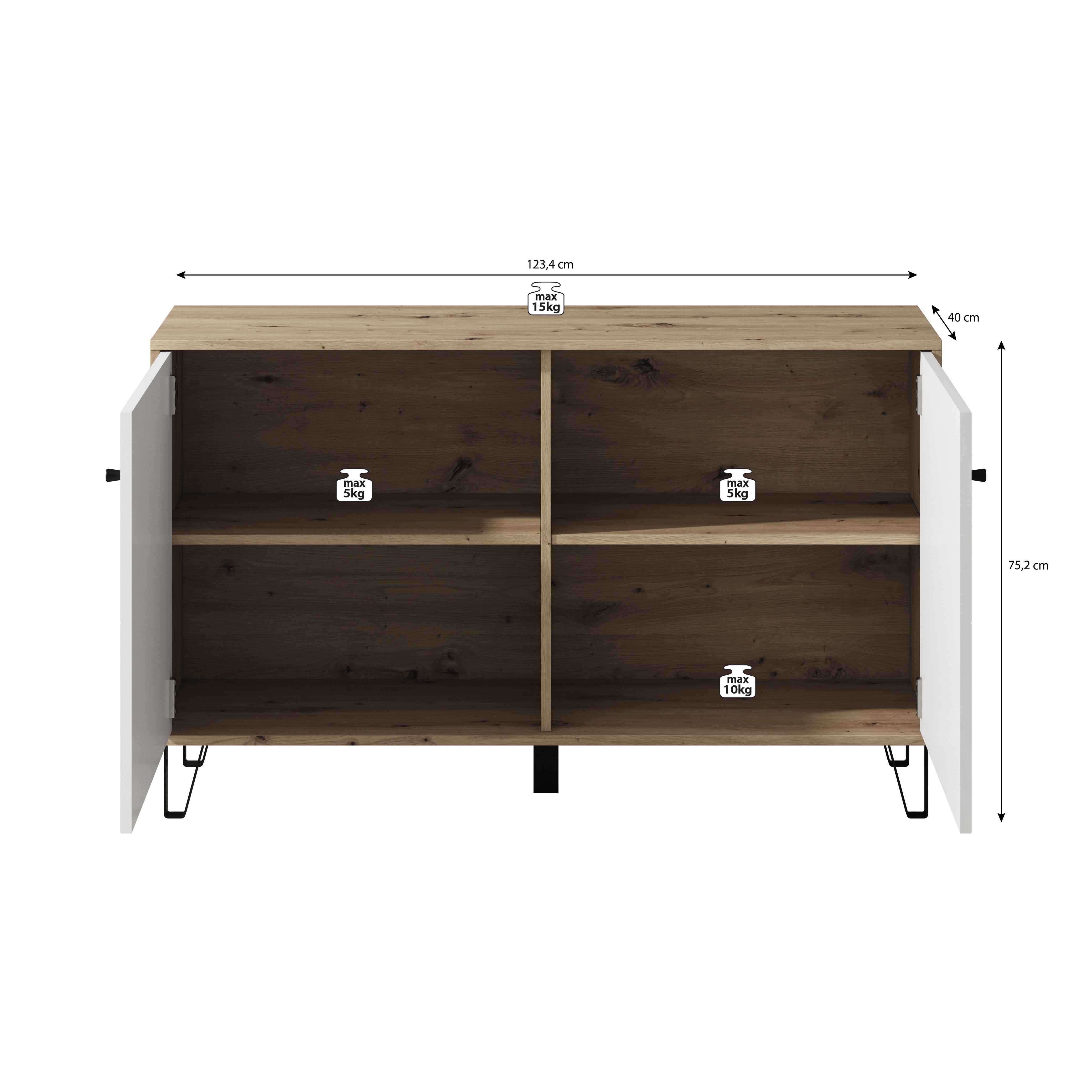 Barlo - Dressoir - Wit - Eiken - 123x40x75 cm