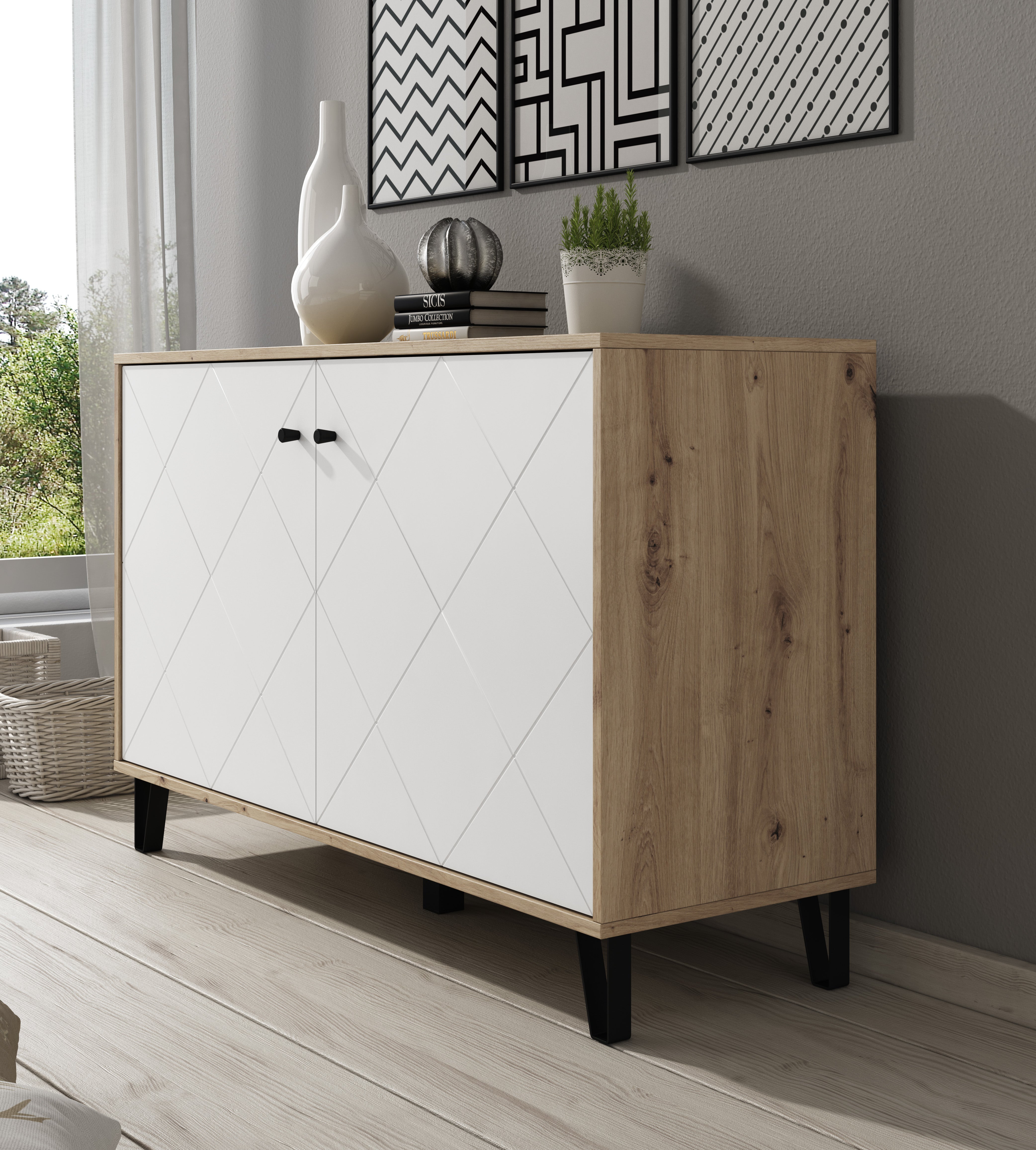 Barlo - Dressoir - Wit - Eiken - 123x40x75 cm