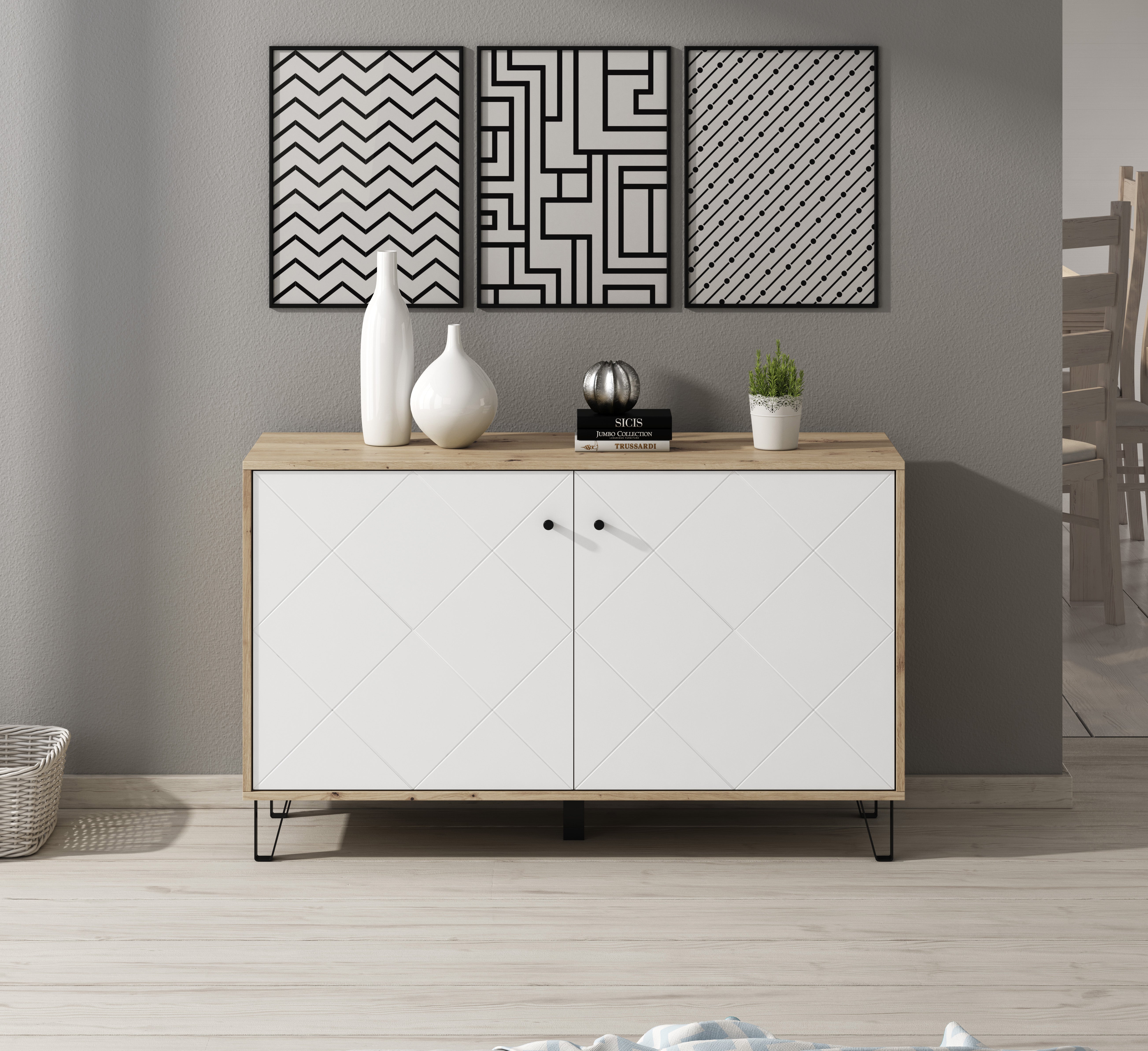 Barlo - Dressoir - Wit - Eiken - 123x40x75 cm