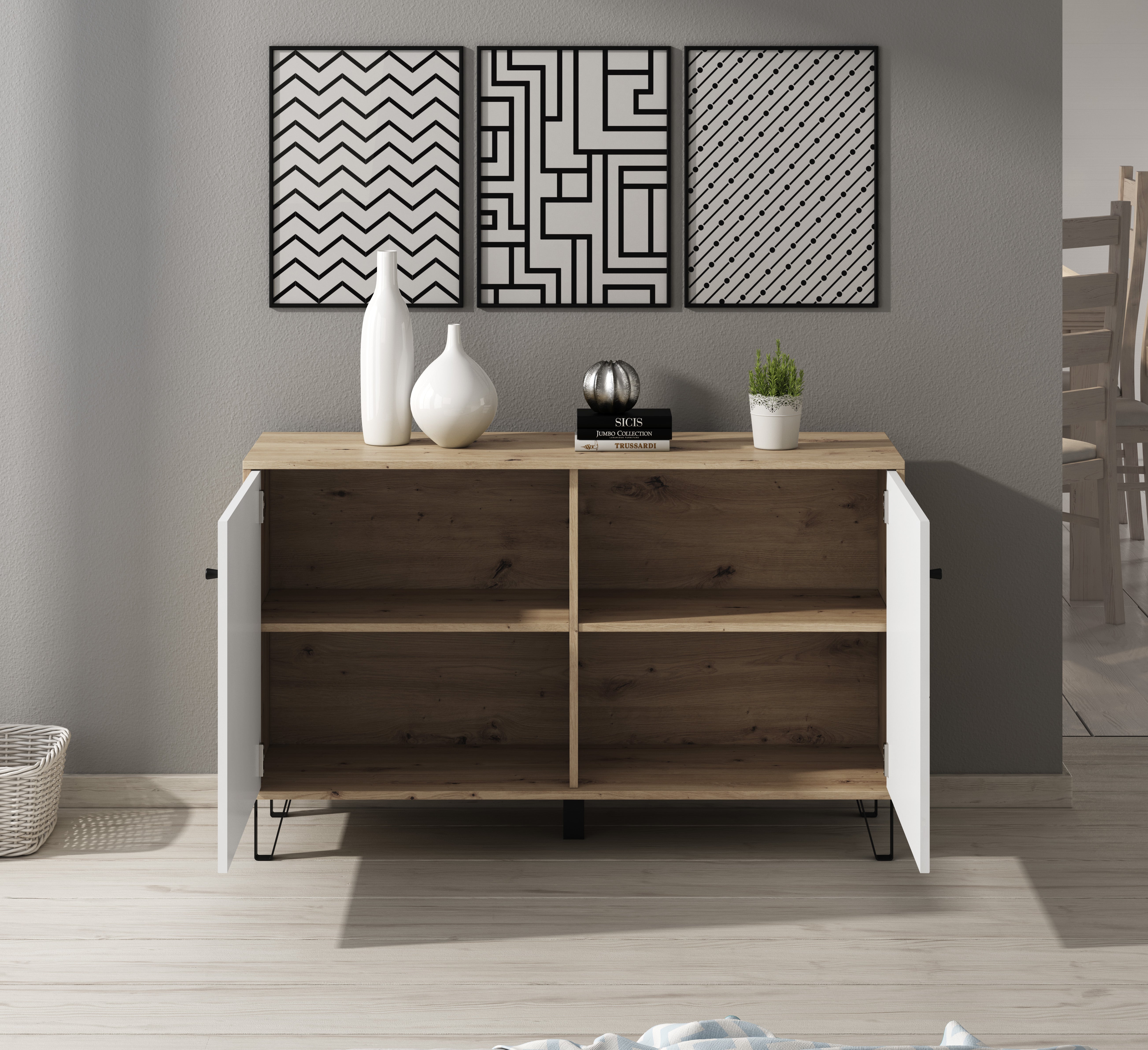 Barlo - Dressoir - Wit - Eiken - 123x40x75 cm