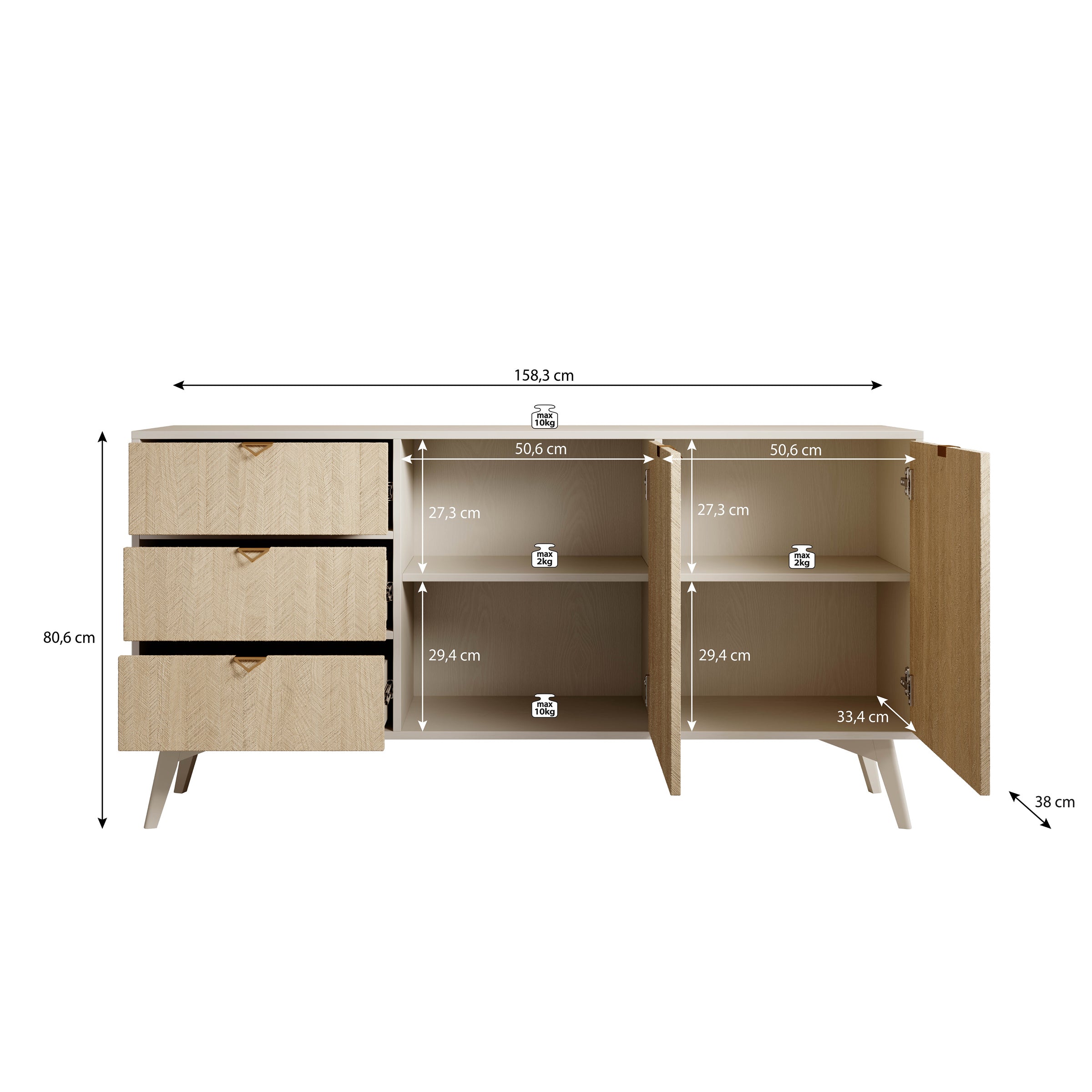 Essence - Dressoir - Beige/licht eiken - 158x38x81 cm