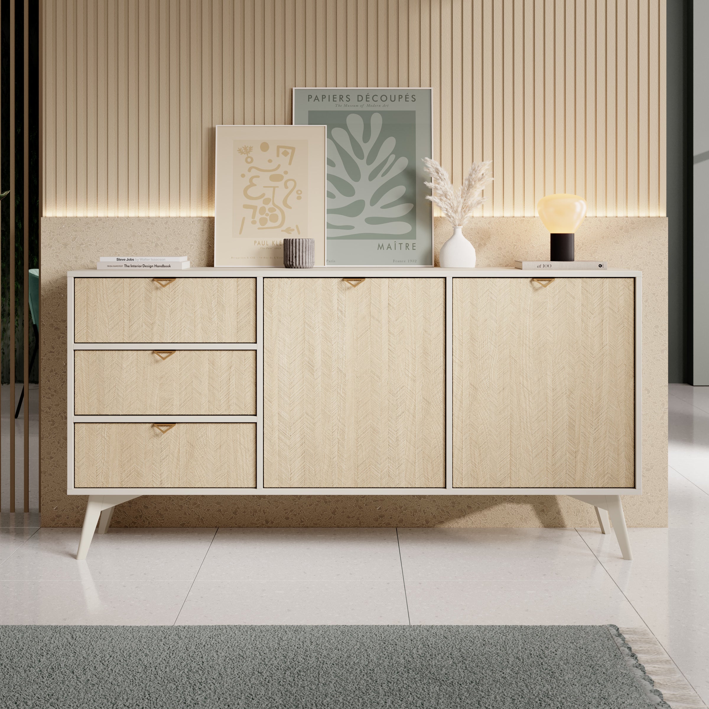 Essence - Dressoir - Beige/licht eiken - 158x38x81 cm