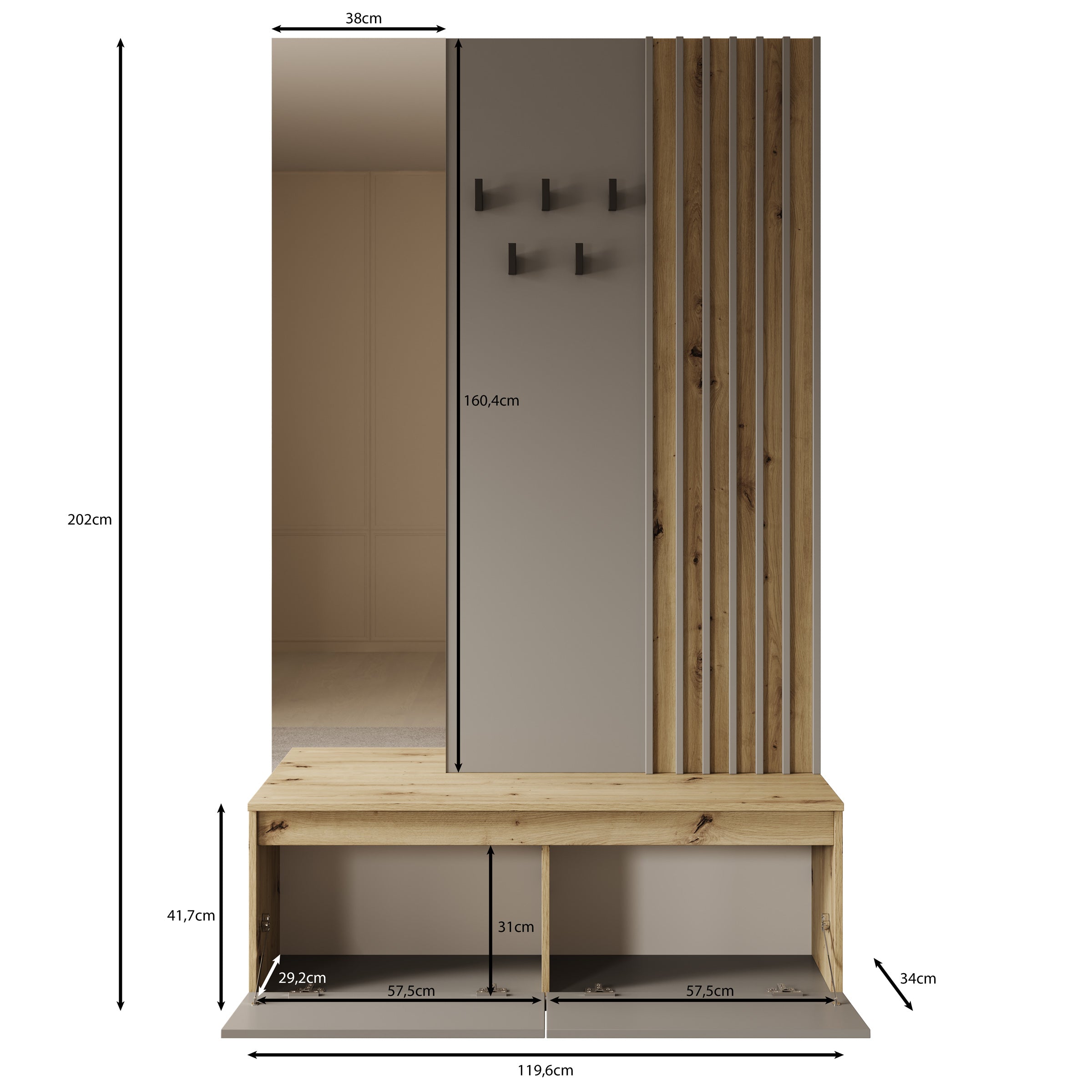 Drifter - Kapstok - Beige/Eikenpatroon - 120x34x202 cm