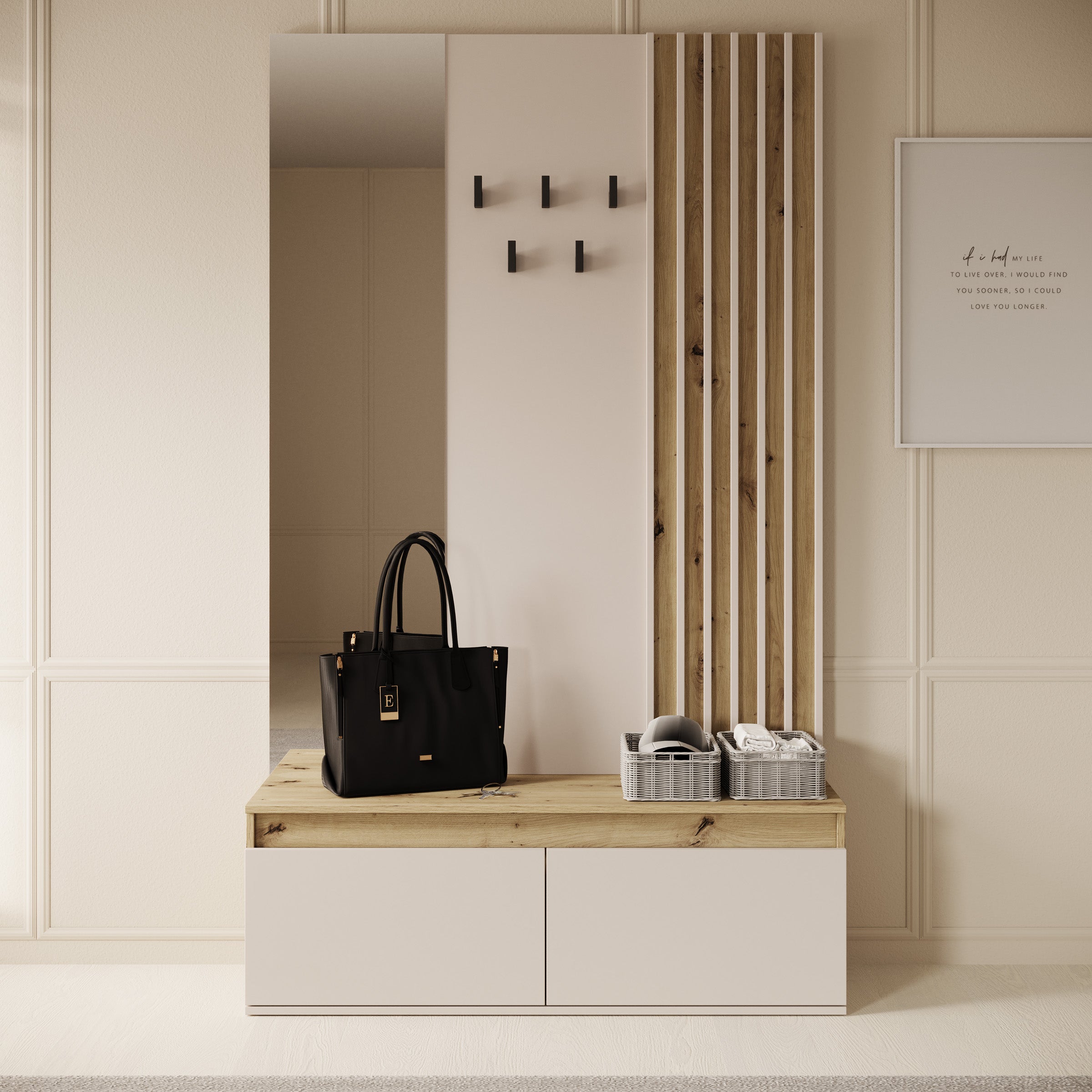 Drifter - Kapstok - Beige/Eikenpatroon - 120x34x202 cm
