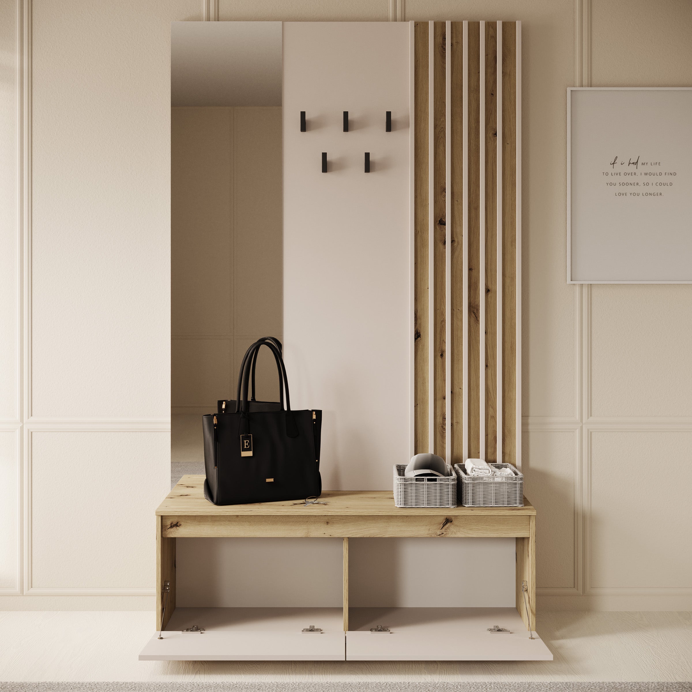 Drifter - Kapstok - Beige/Eikenpatroon - 120x34x202 cm