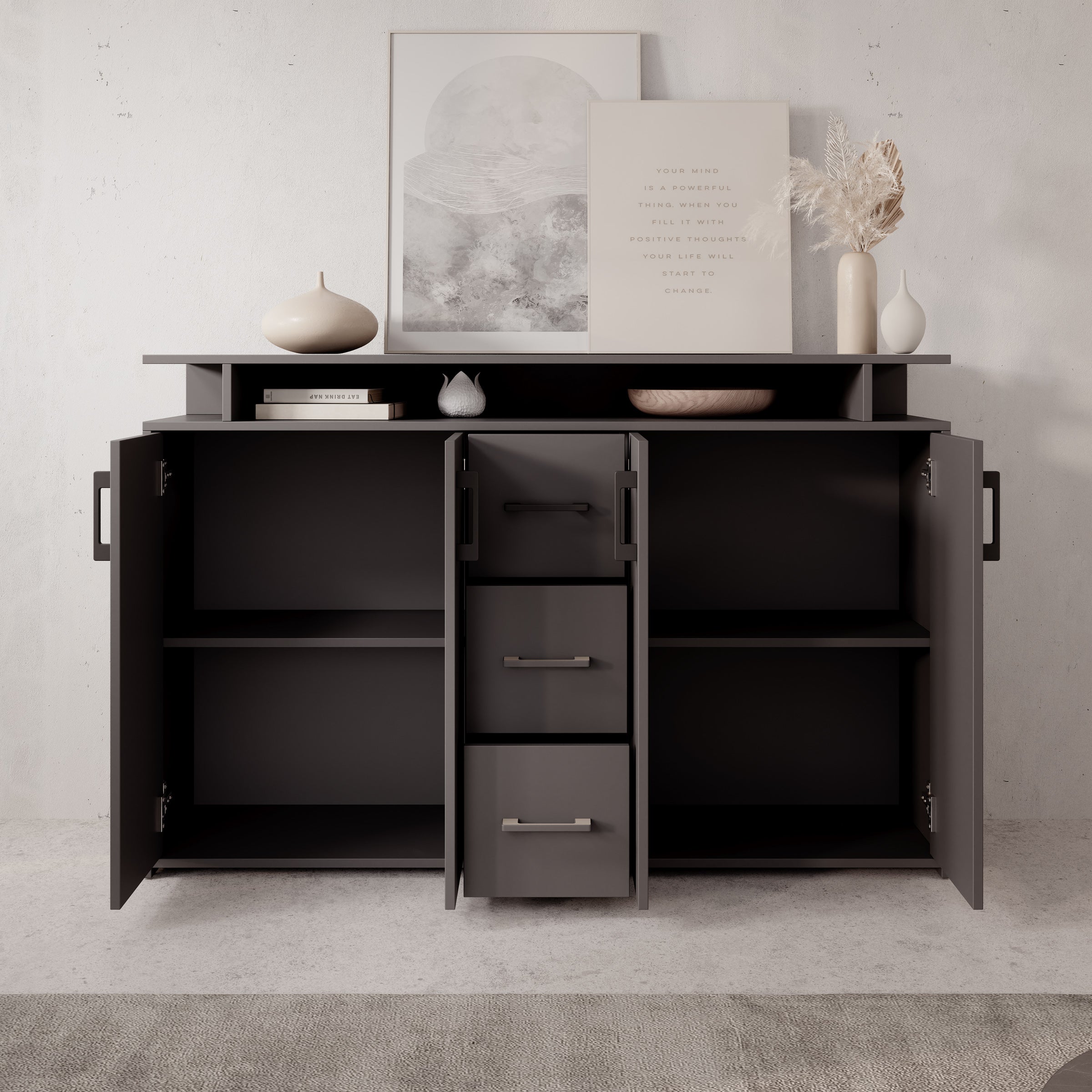 Duna - Dressoir - Antraciet - 139x34x90 cm