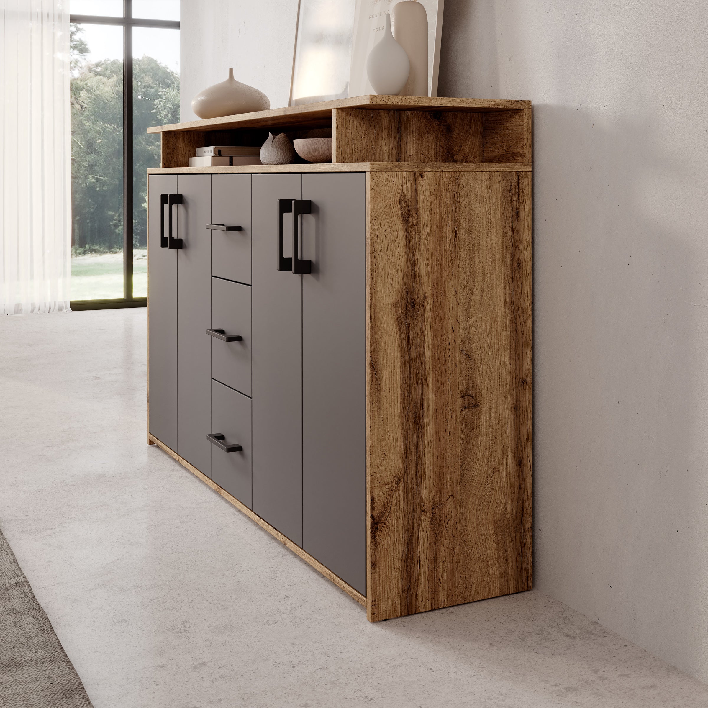 Duna - Dressoir - Eikenpatroon/Antraciet - 139x34x90 cm