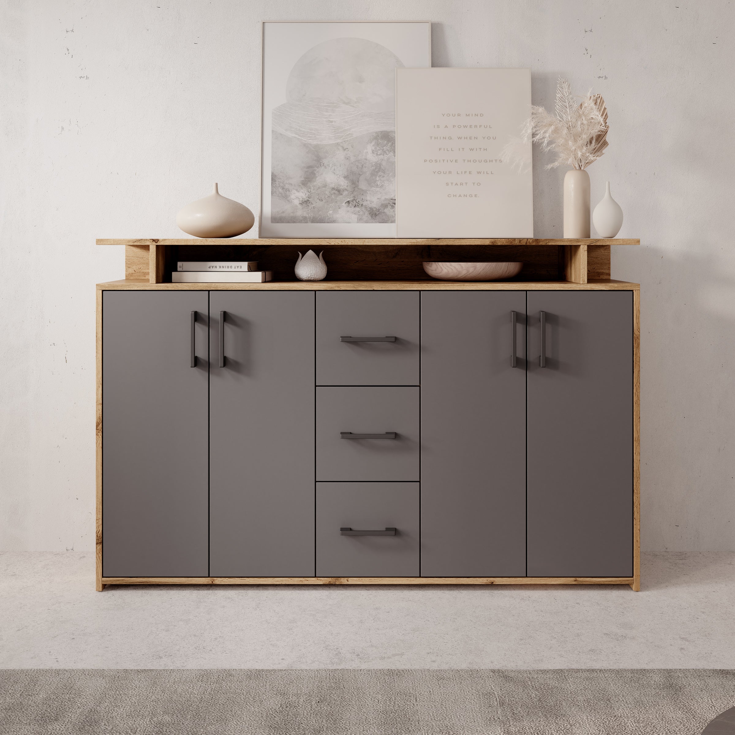 Duna - Dressoir - Eikenpatroon/Antraciet - 139x34x90 cm