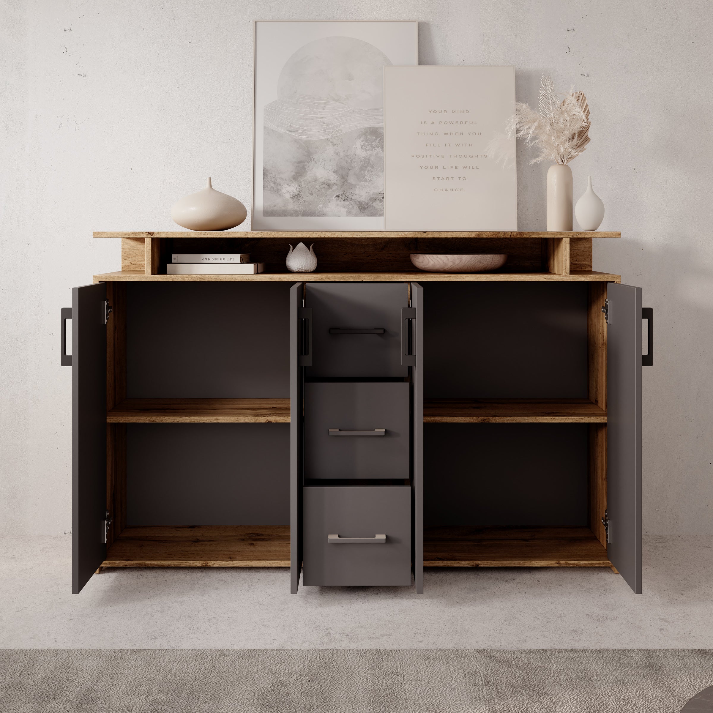 Duna - Dressoir - Eikenpatroon/Antraciet - 139x34x90 cm
