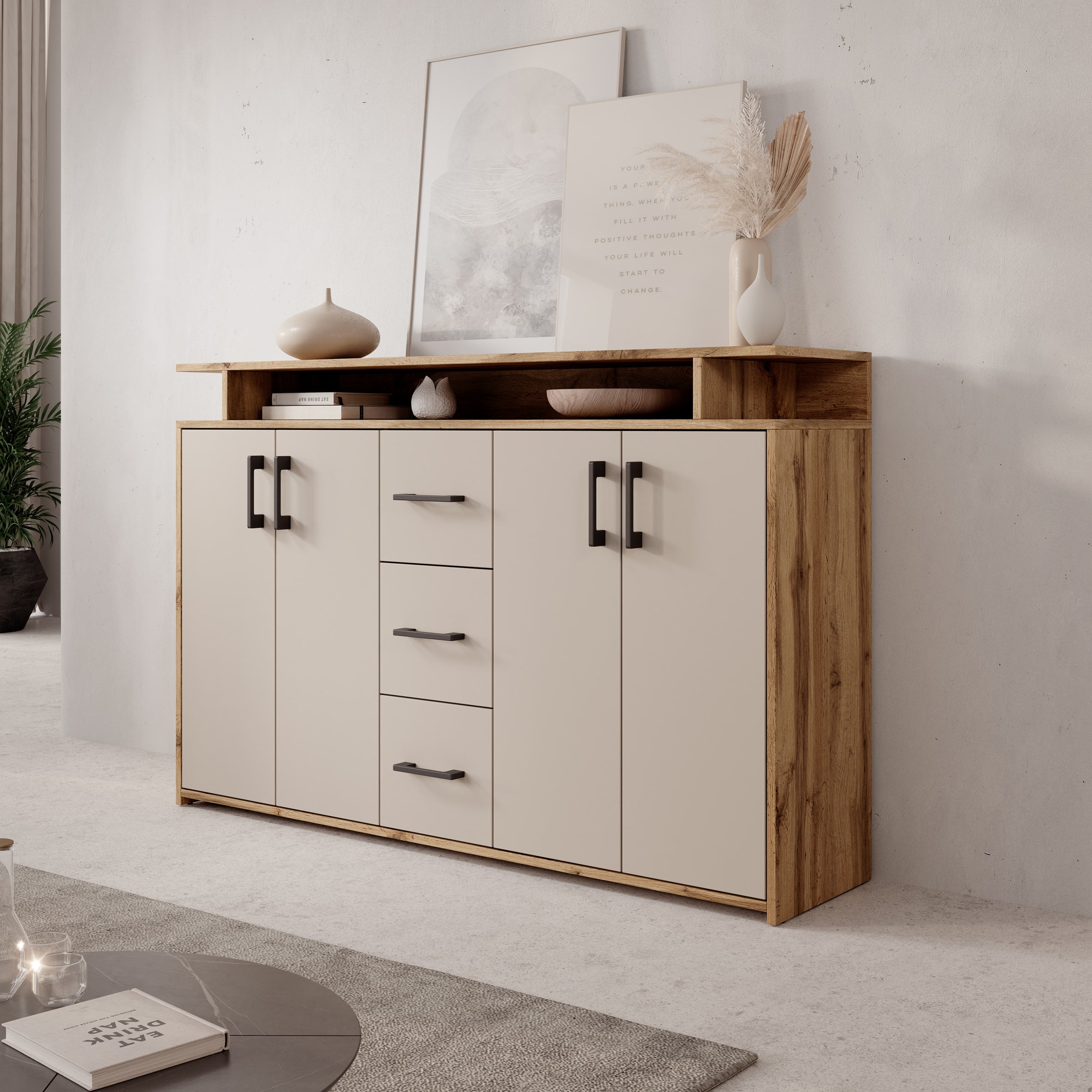 Duna - Dressoir - Eikenpatroon/Beige - 139x34x90 cm