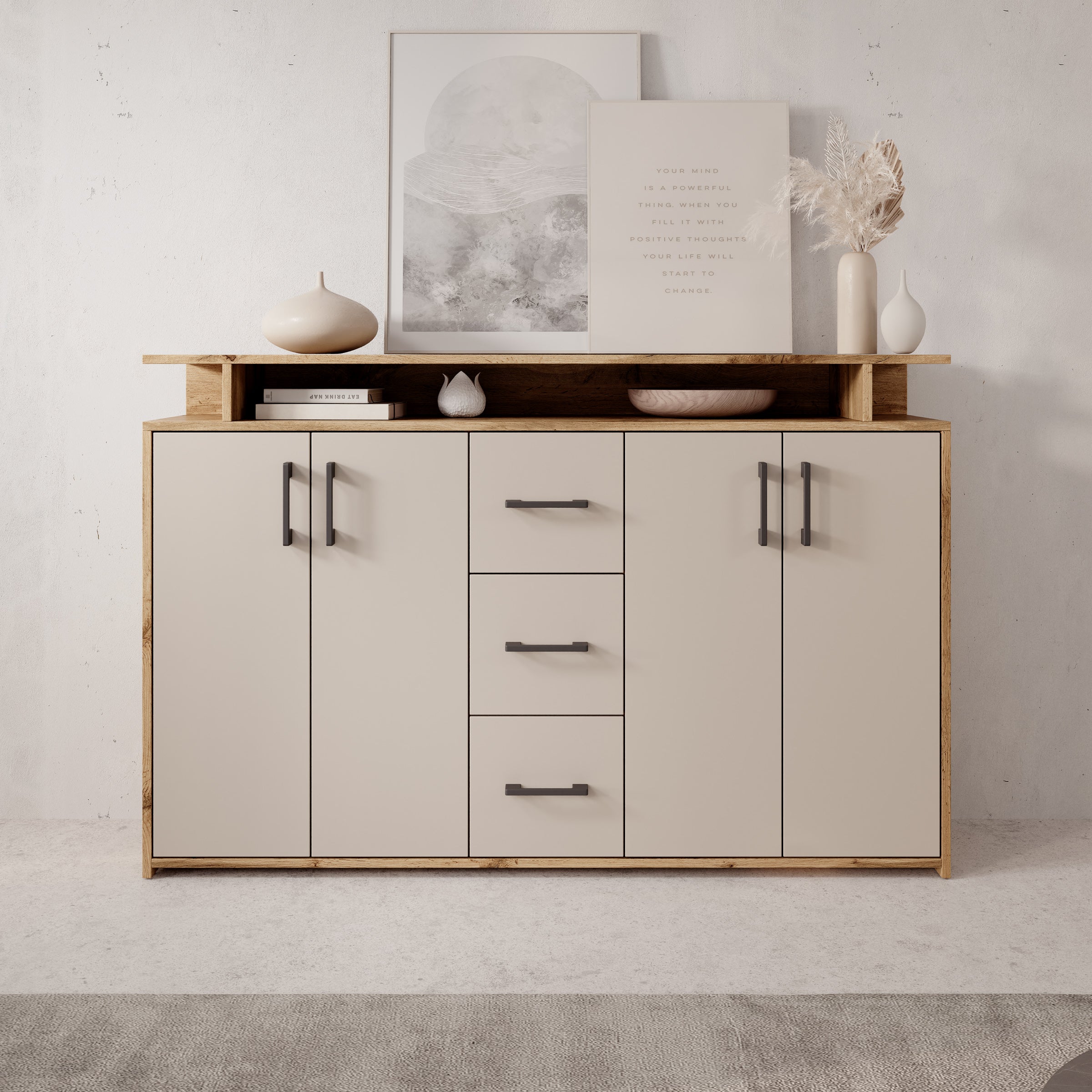 Duna - Dressoir - Eikenpatroon/Beige - 139x34x90 cm