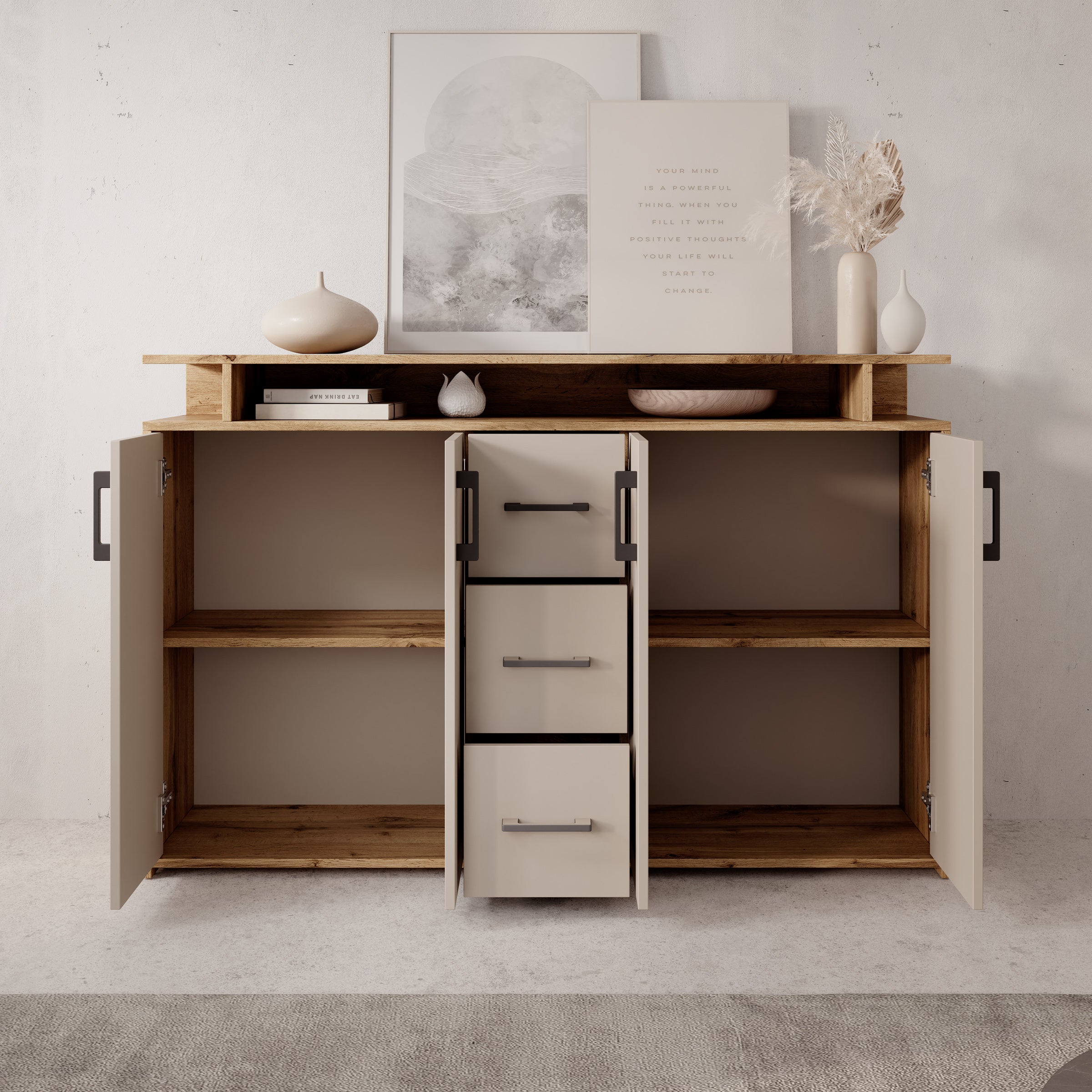 Duna - Dressoir - Eikenpatroon/Beige - 139x34x90 cm