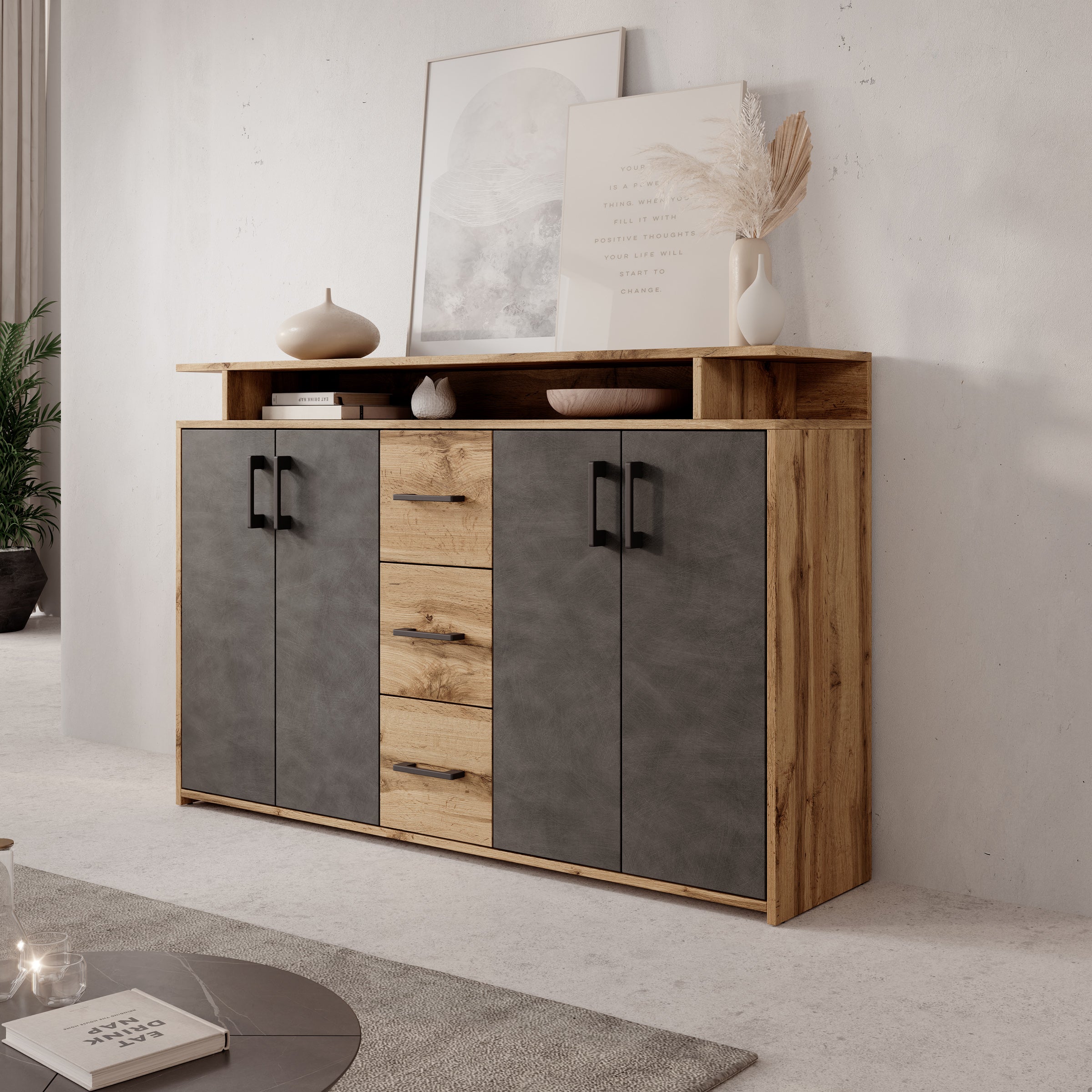 Duna - Dressoir - Eikenpatroon/Grijs - 139x34x90 cm