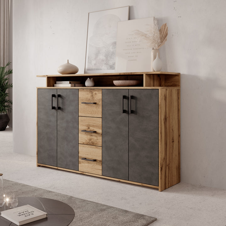 Duna - Dressoir - Eikenpatroon/Grijs - 139x34x90 cm