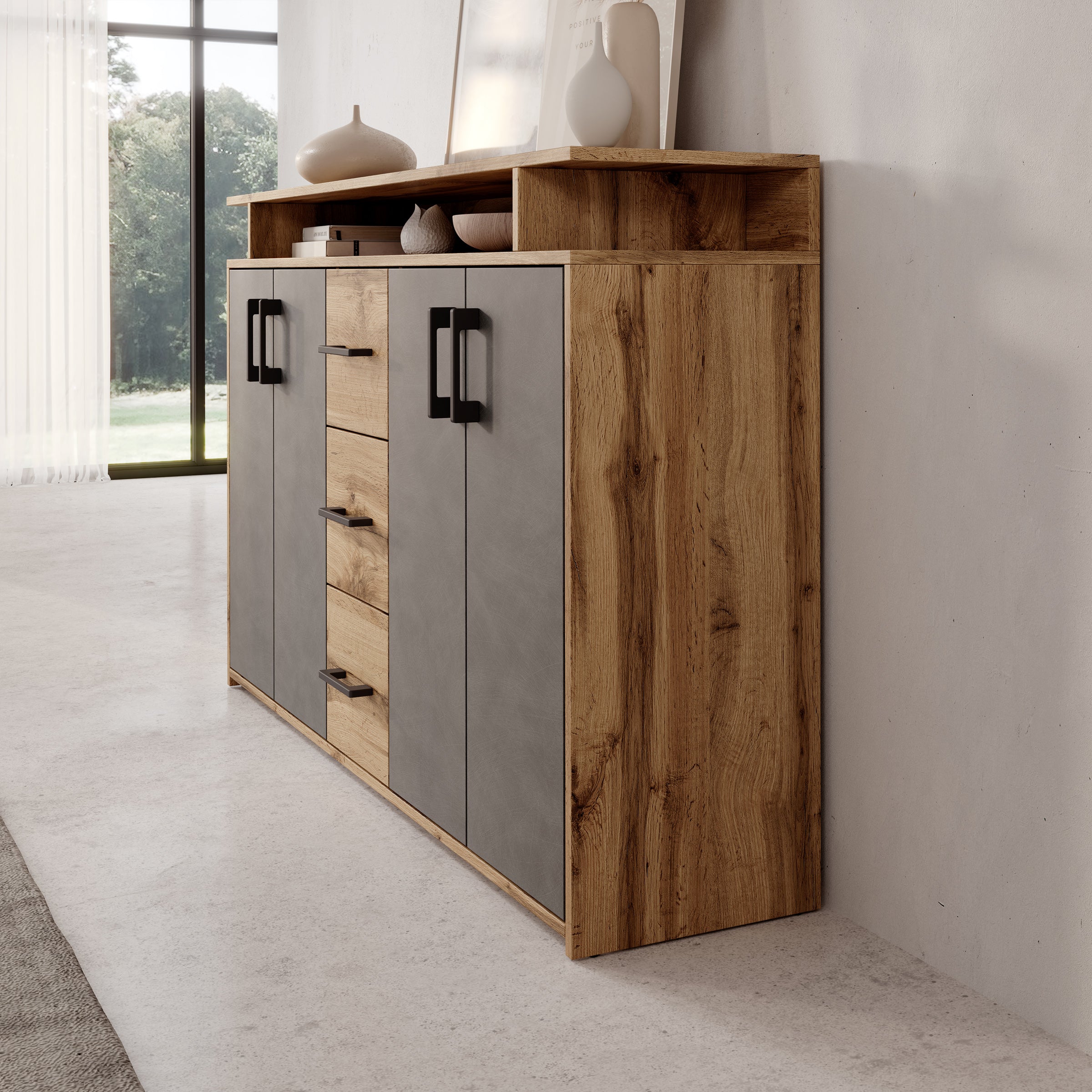 Duna - Dressoir - Eikenpatroon/Grijs - 139x34x90 cm