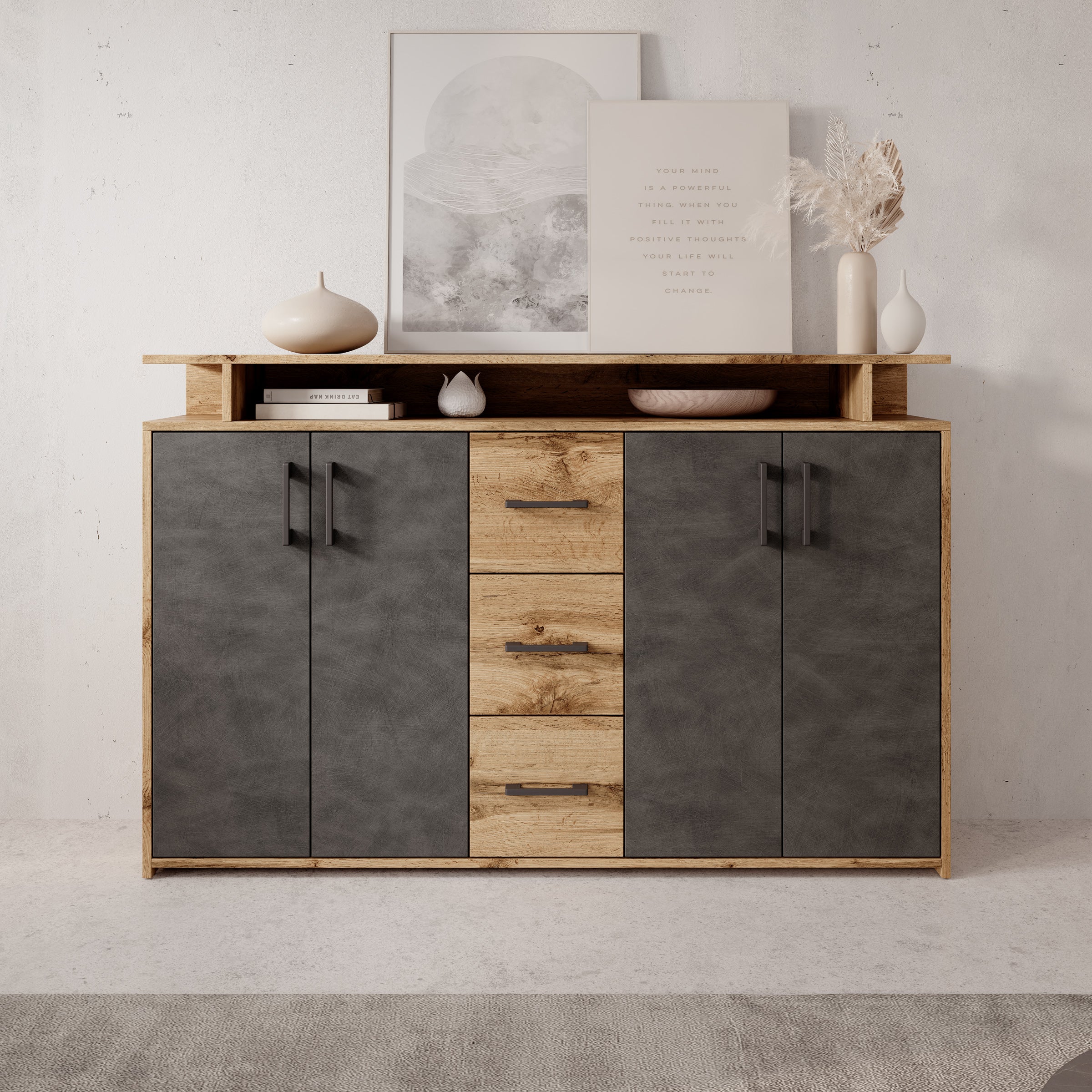 Duna - Dressoir - Eikenpatroon/Grijs - 139x34x90 cm