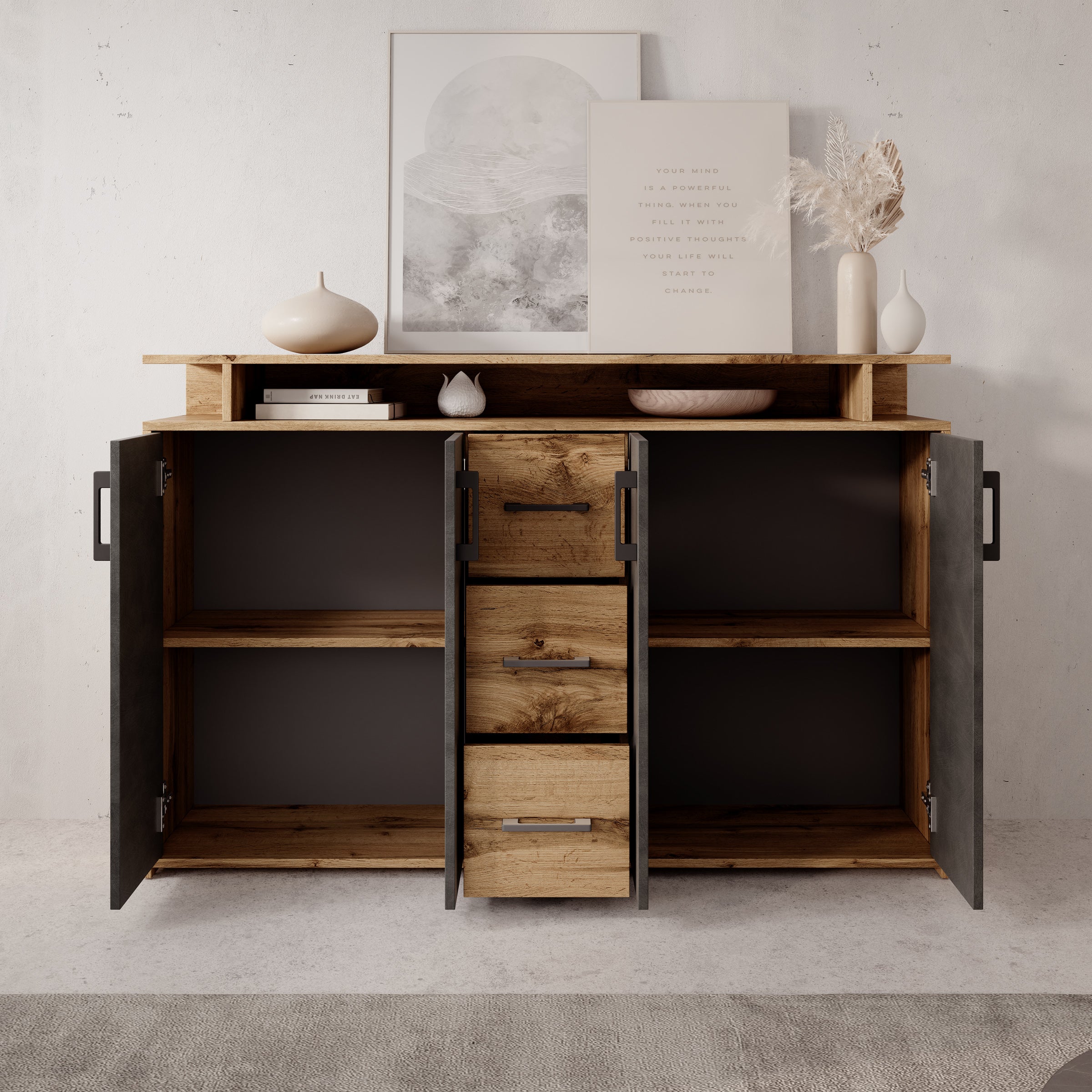 Duna - Dressoir - Eikenpatroon/Grijs - 139x34x90 cm