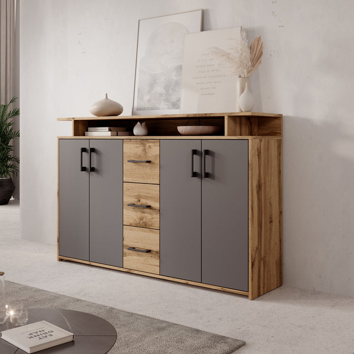 Duna 2 - Dressoir - Eikenpatroon/Antraciet - 139x34x90 cm