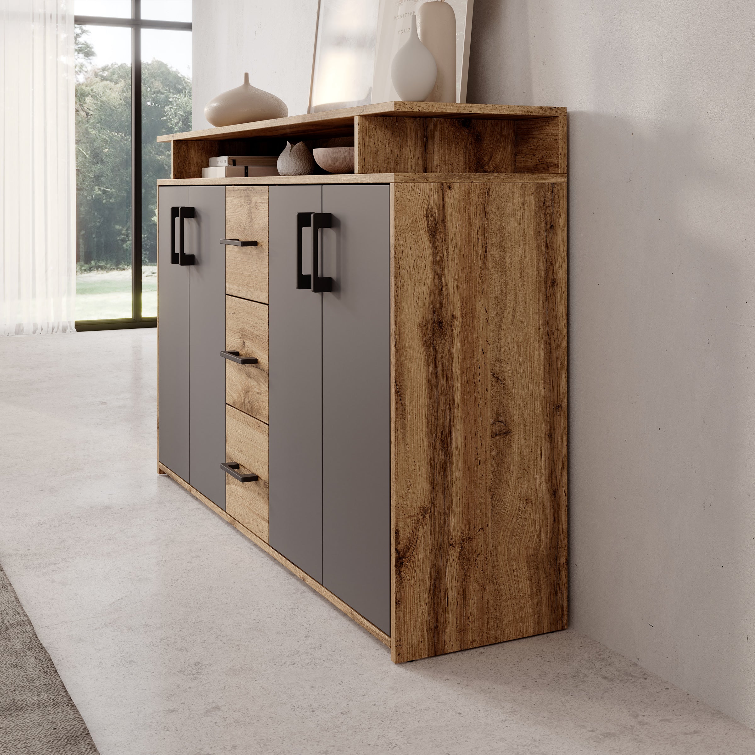 Duna 2 - Dressoir - Eikenpatroon/Antraciet - 139x34x90 cm