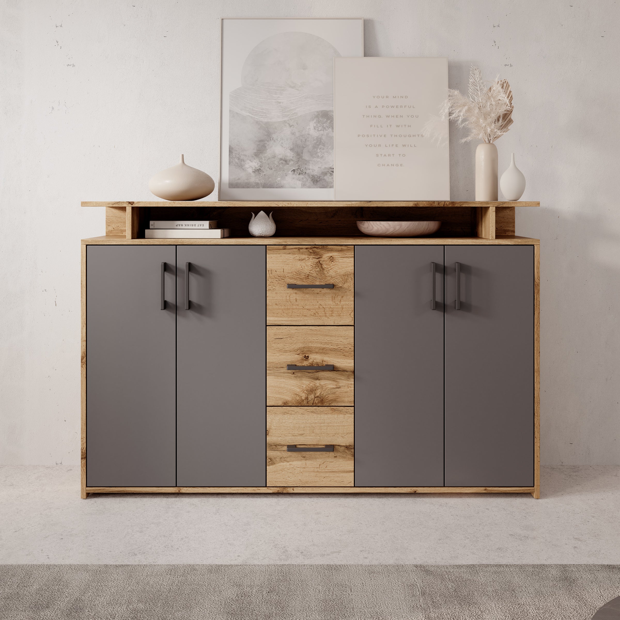 Duna 2 - Dressoir - Eikenpatroon/Antraciet - 139x34x90 cm