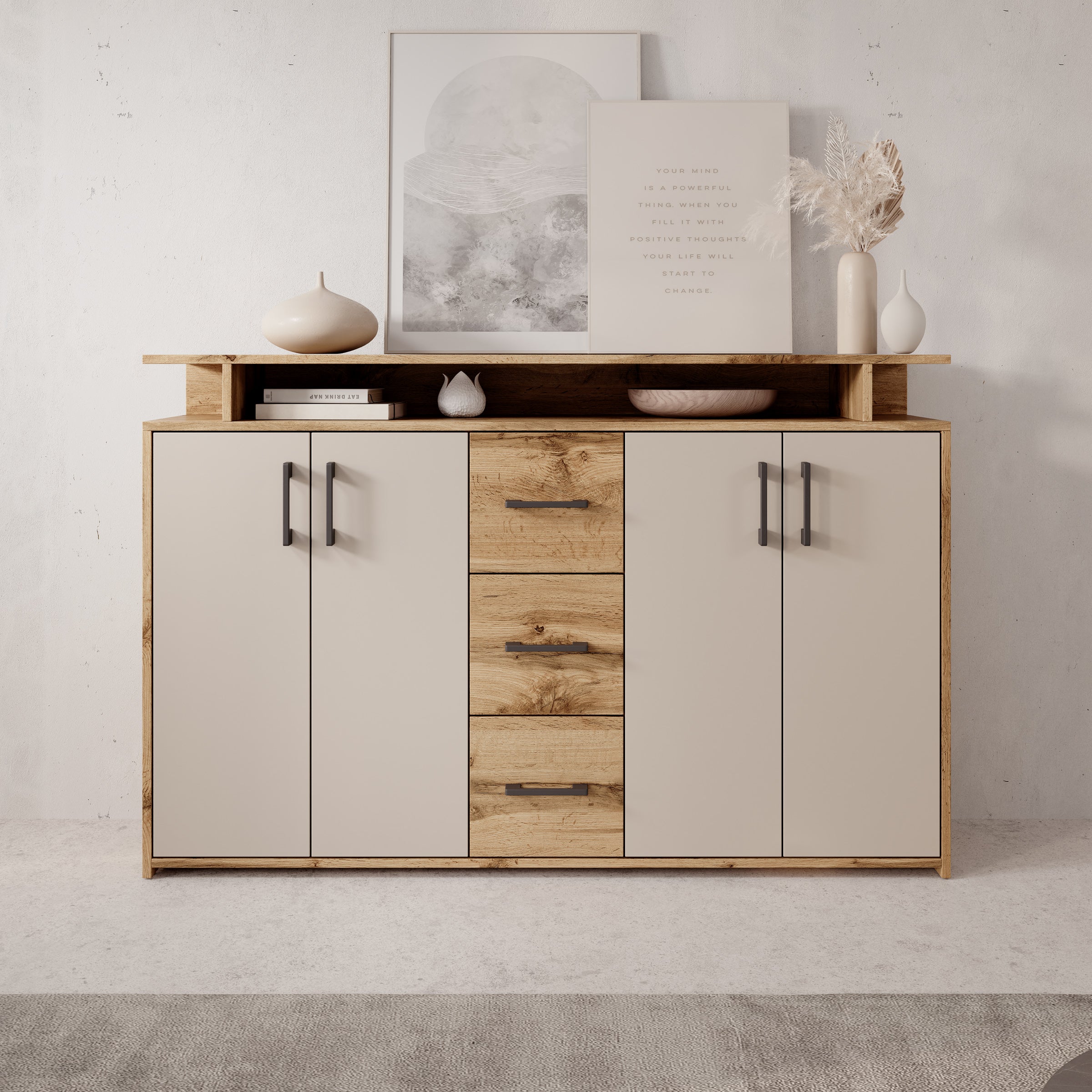 Duna 2 - Dressoir - Eikenpatroon/Beige - 139x34x90 cm