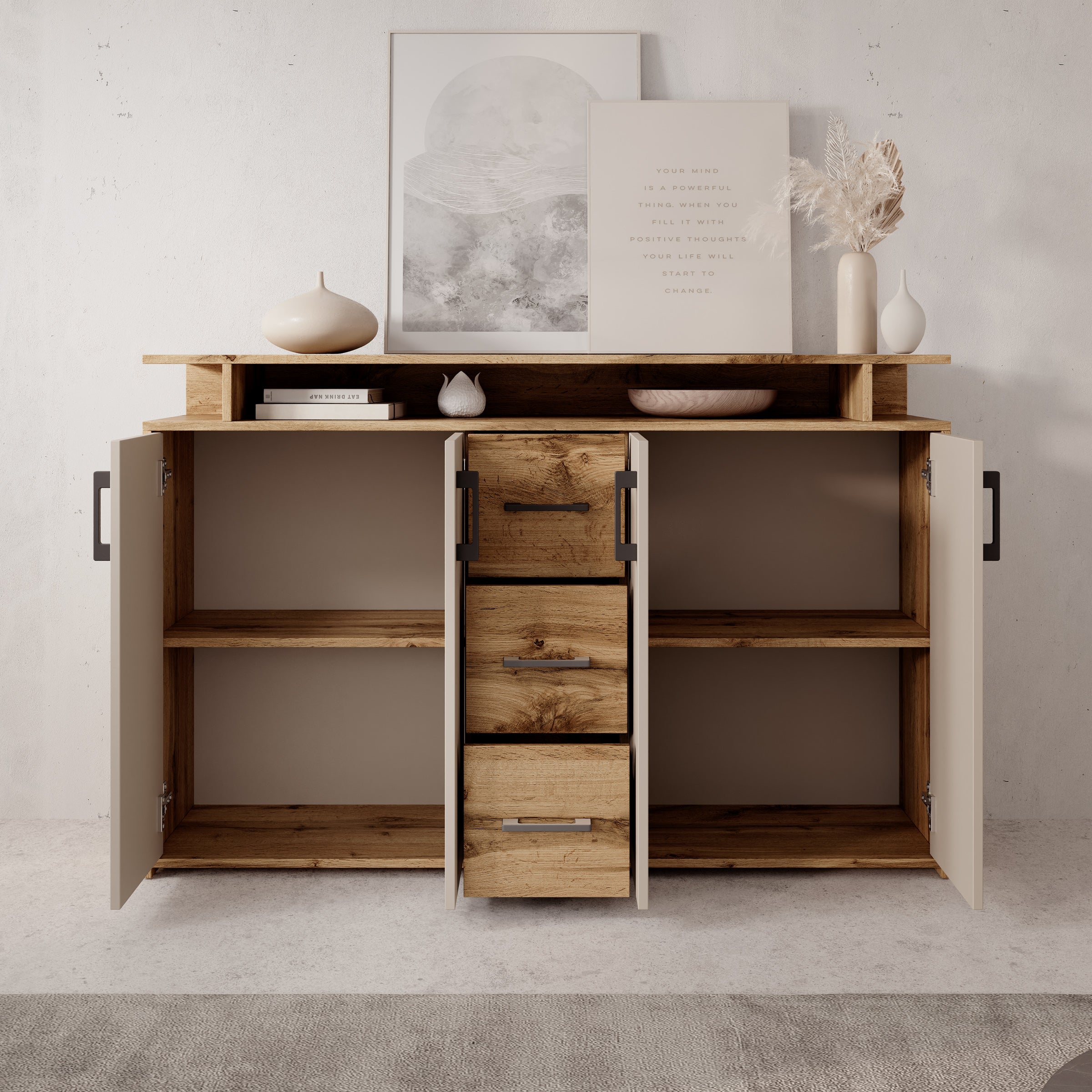 Duna 2 - Dressoir - Eikenpatroon/Beige - 139x34x90 cm