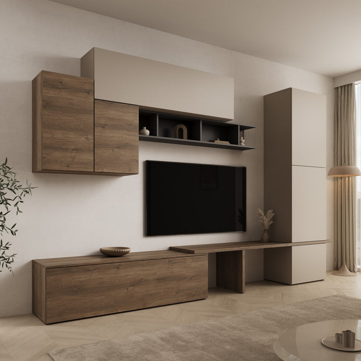 Dutch - Wandmeubel - Walnootpatroon/Beige - 308x39x201 cm