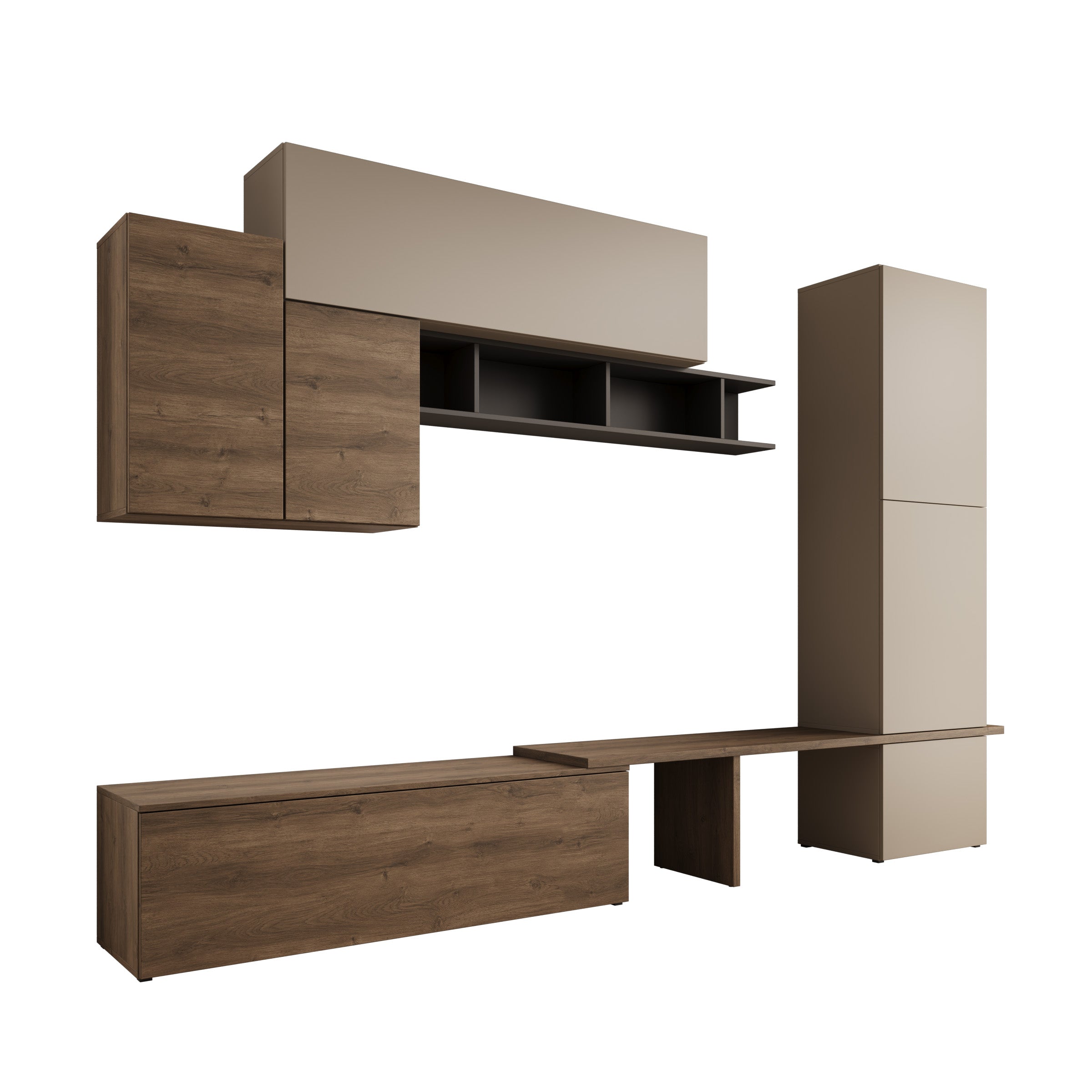 Dutch - Wandmeubel - Walnootpatroon/Beige - 308x39x201 cm
