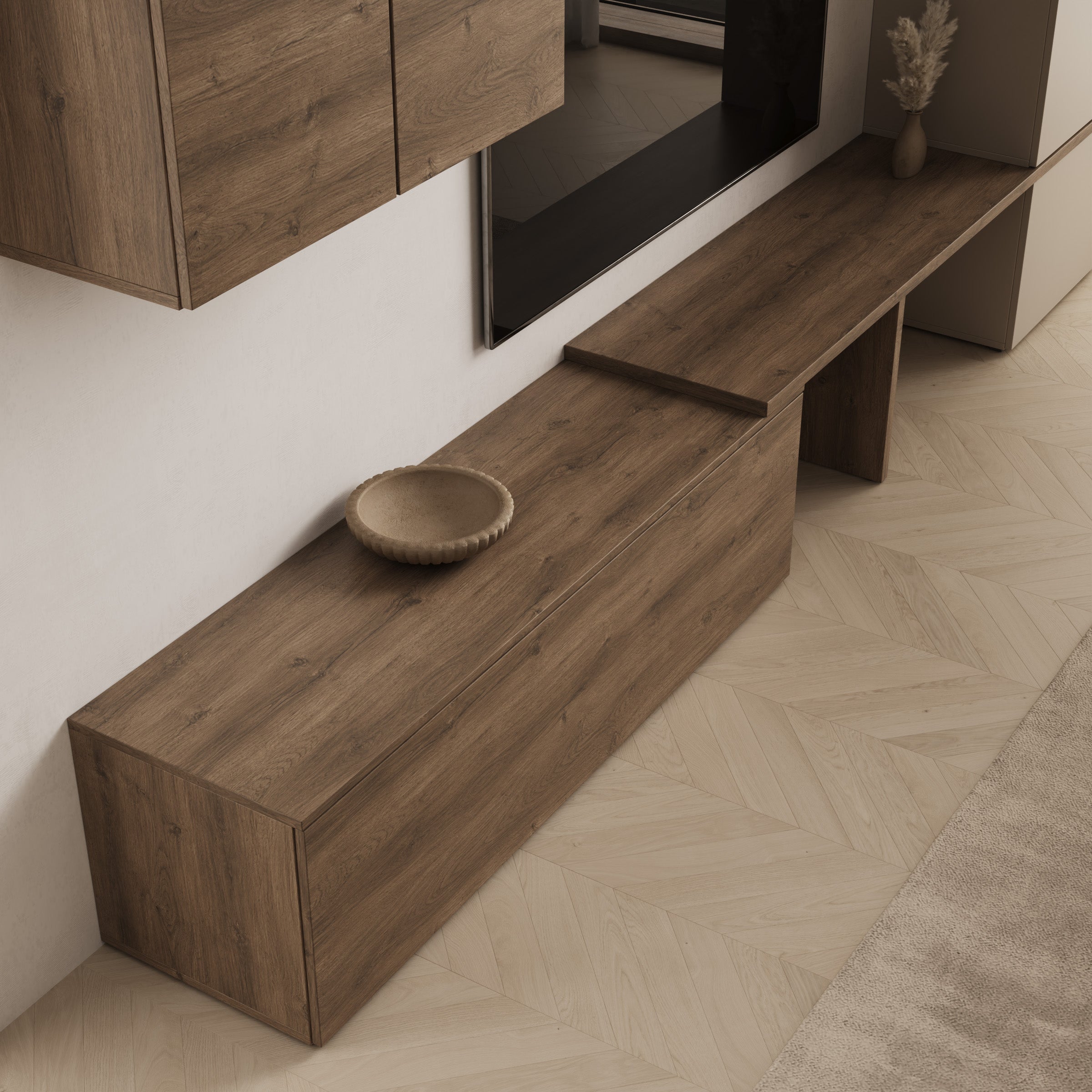 Dutch - Wandmeubel - Walnootpatroon/Beige - 308x39x201 cm