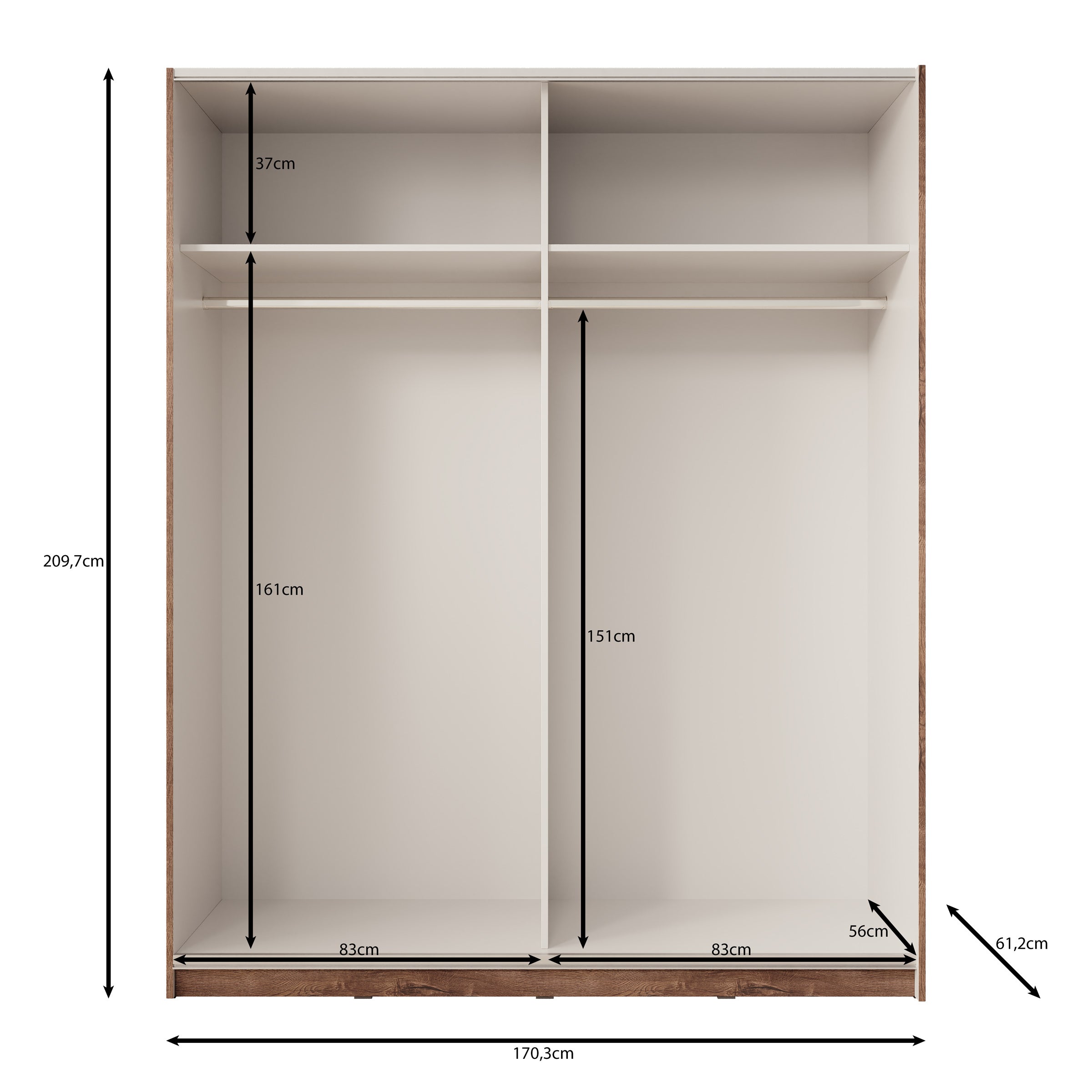 Duvano - Kledingkast 2 schuifdeuren - Eikenpatroon - 170x61x210 cm